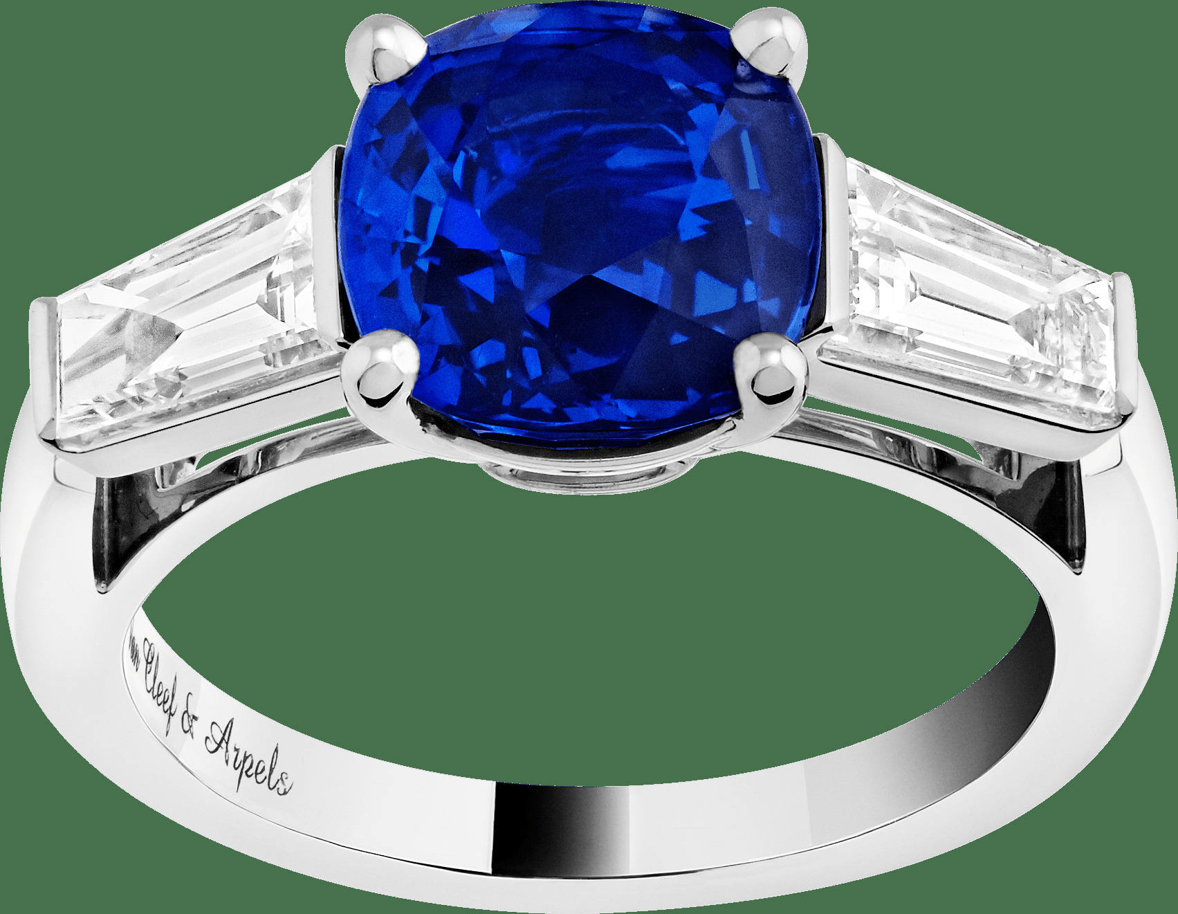 Кольцо-солитер Sonate, платина, бриллианты конической огранки, один сапфир огранки «кушон» 4,02 карата