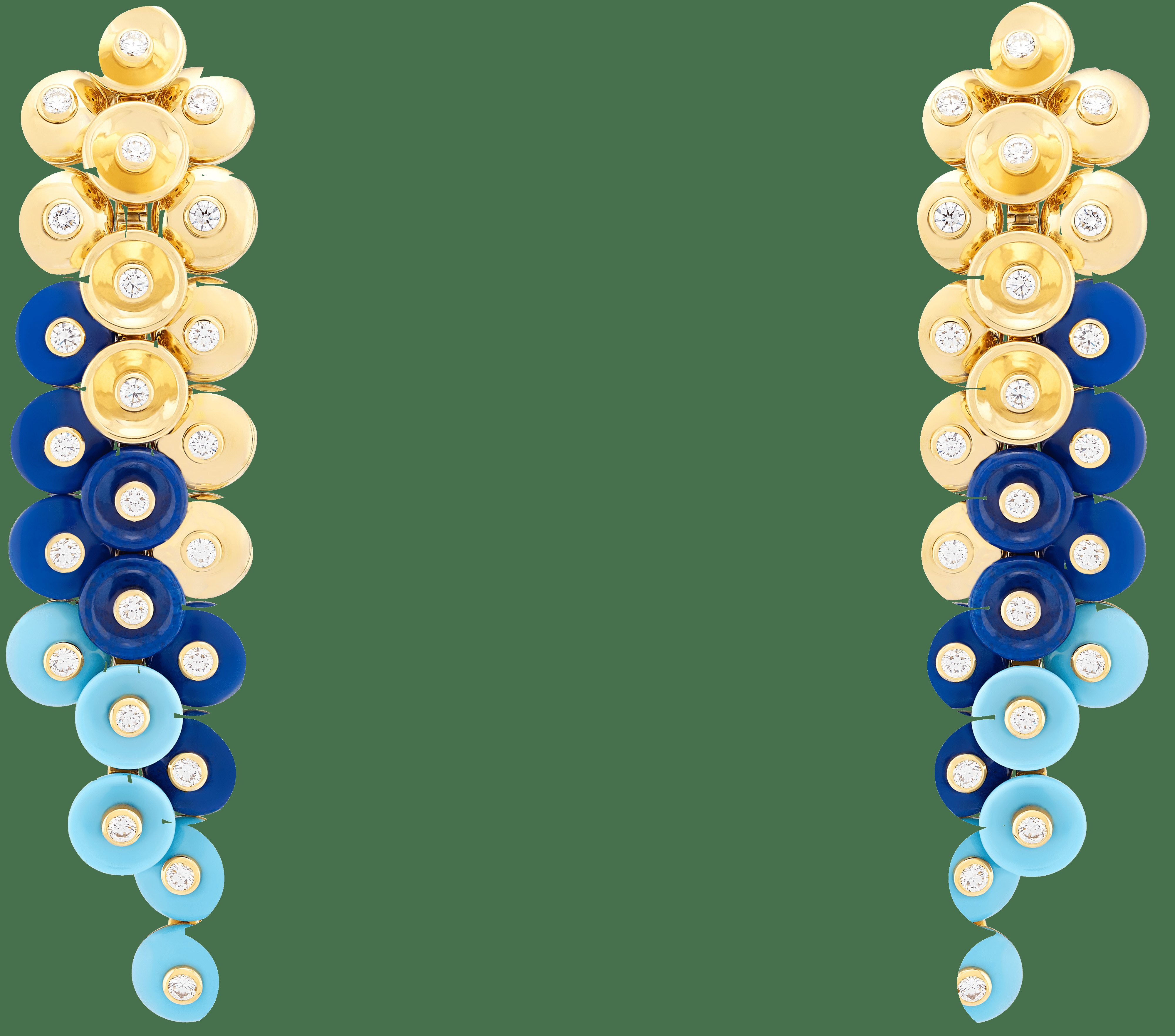 Серьги Bouton d'or, желтое золото, лазурит, бирюза, бриллианты