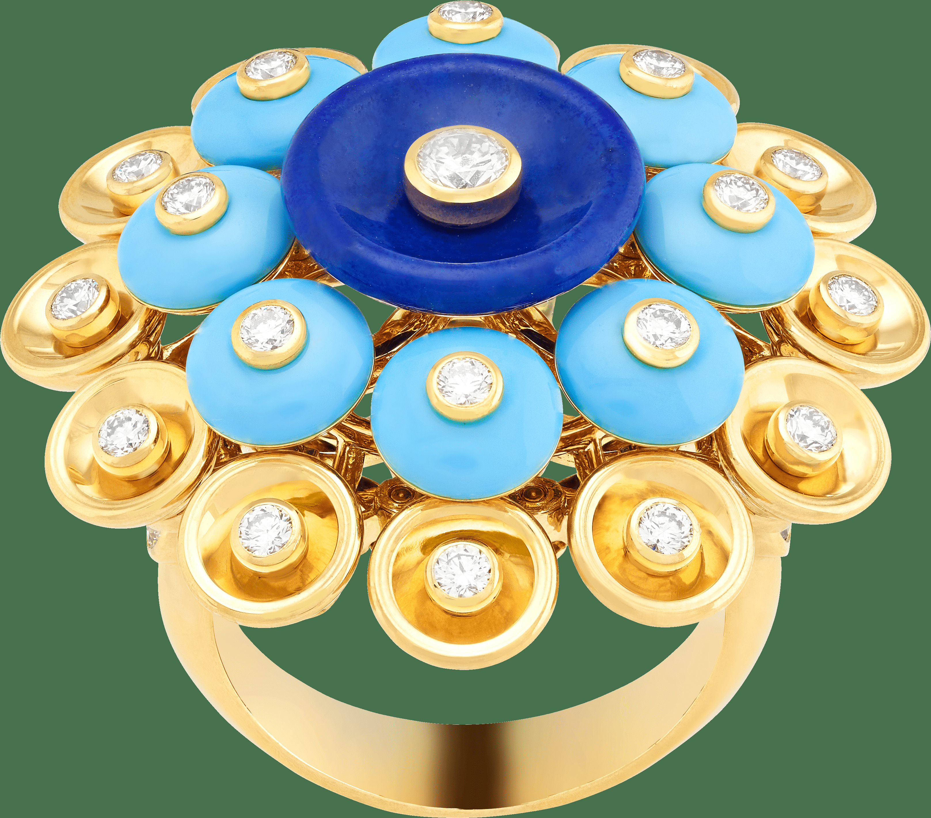 Кольцо Bouton d'or, желтое золото, лазурит, бирюза, бриллианты