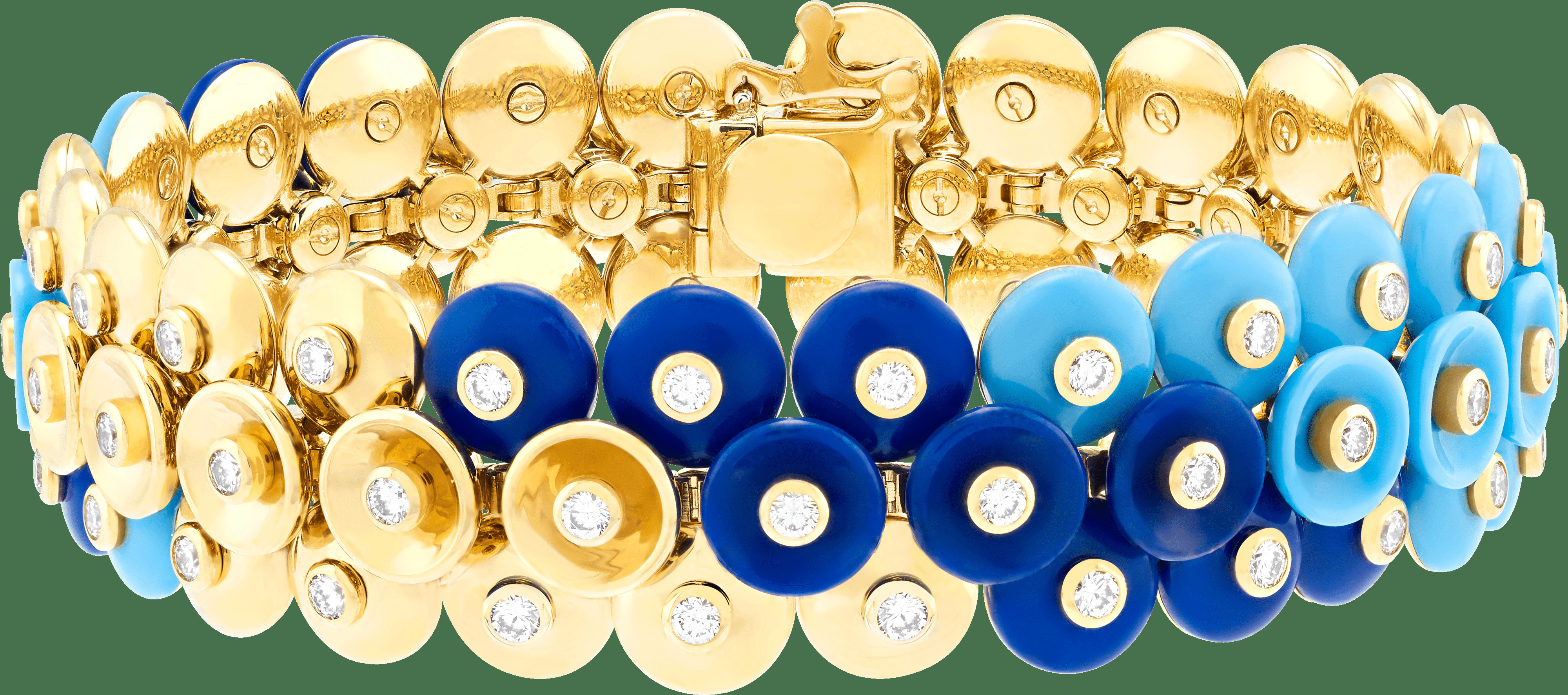 Браслет Bouton d'or, большая модель, желтое золото, лазурит, бирюза, бриллианты