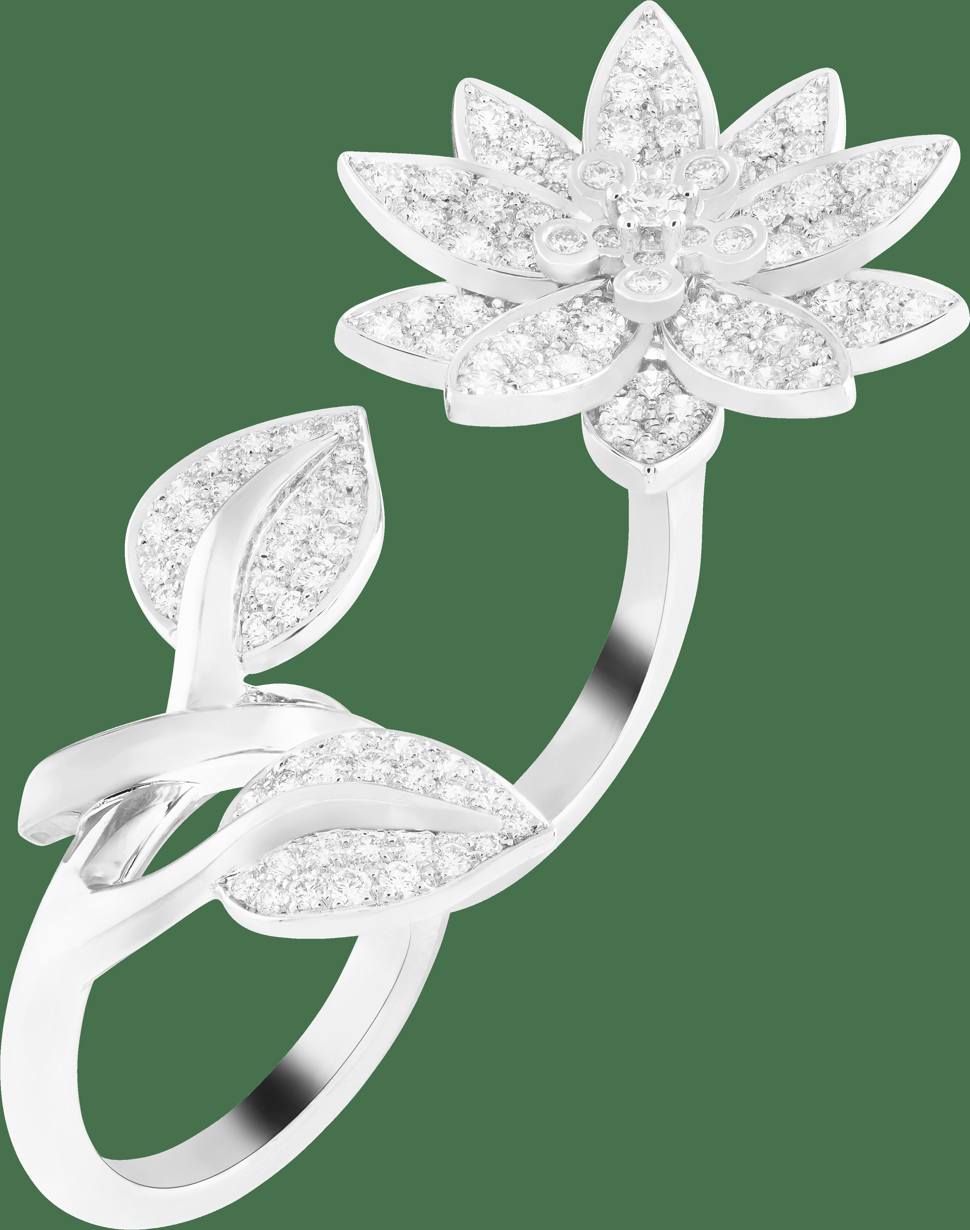 Кольцо на два пальца Lotus, белое золото, бриллианты