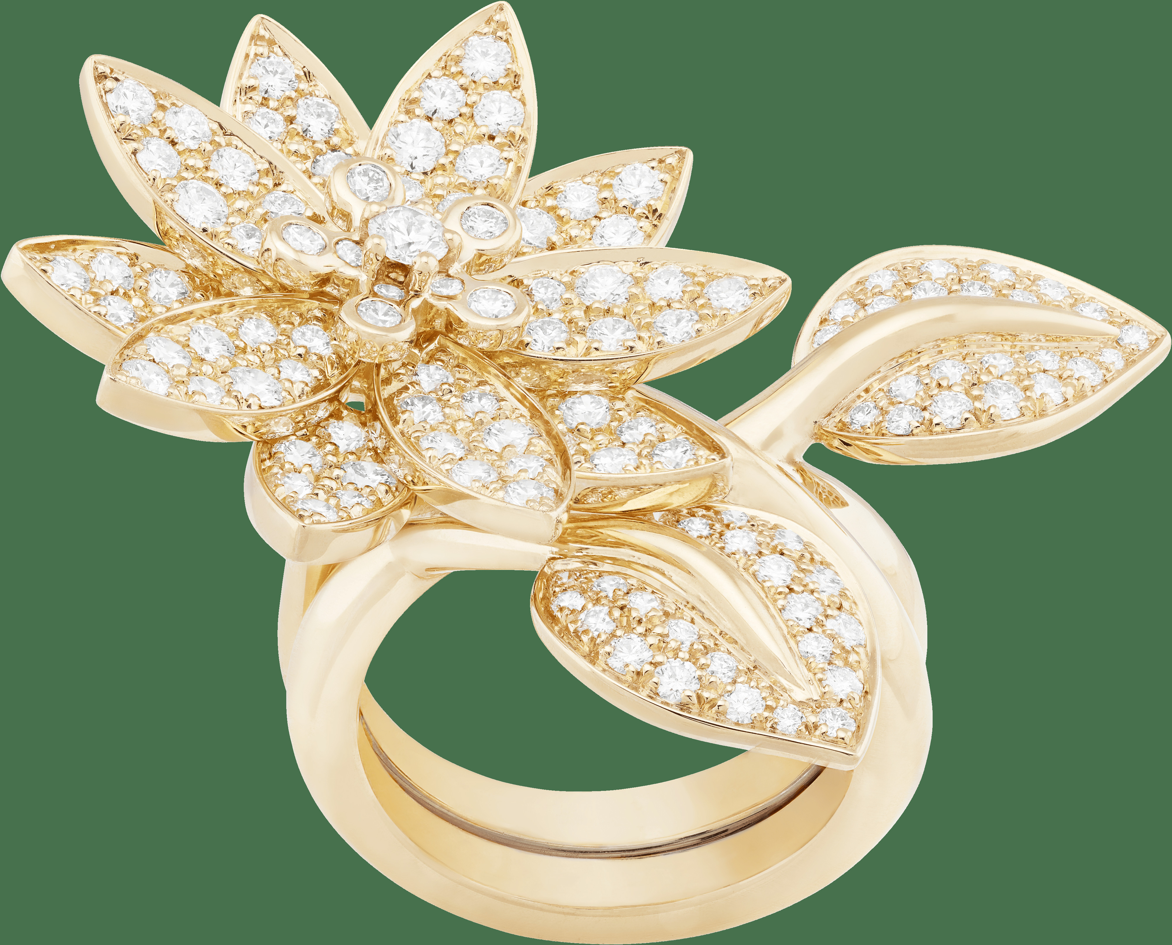 Кольцо на два пальца Lotus, желтое золото, бриллианты