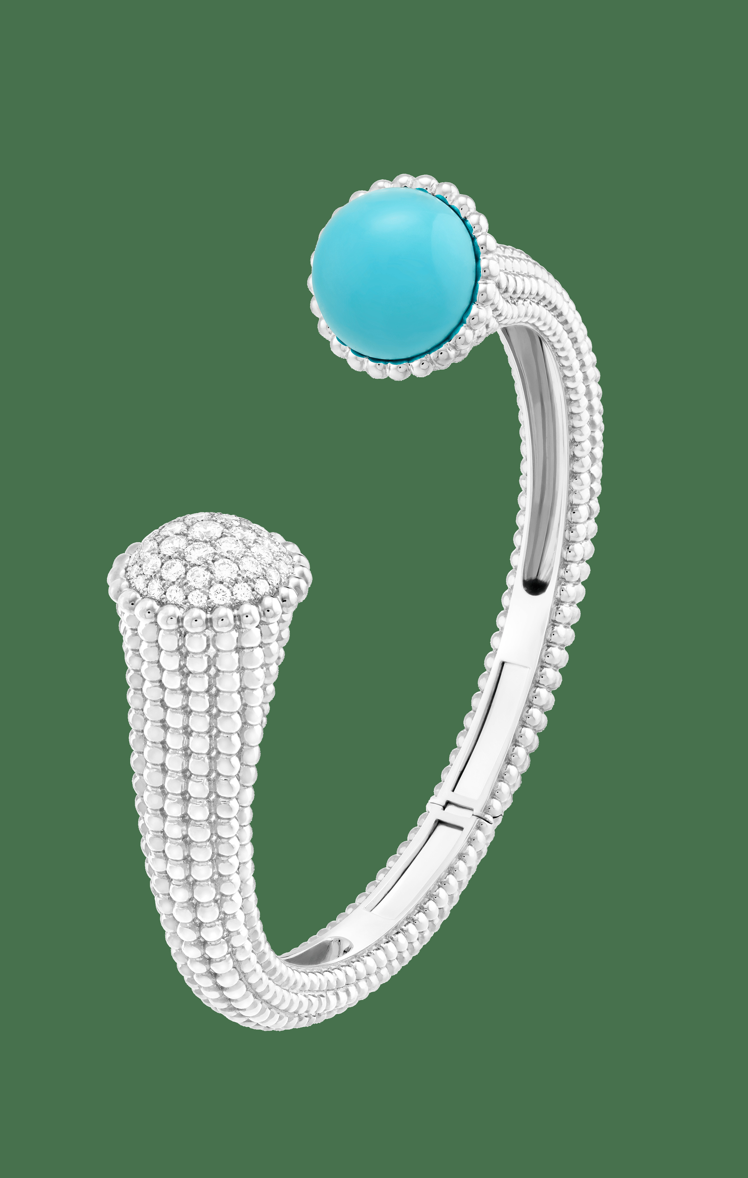 Браслет Perlée couleurs, белое золото, бирюза, бриллианты, маленькая модель.