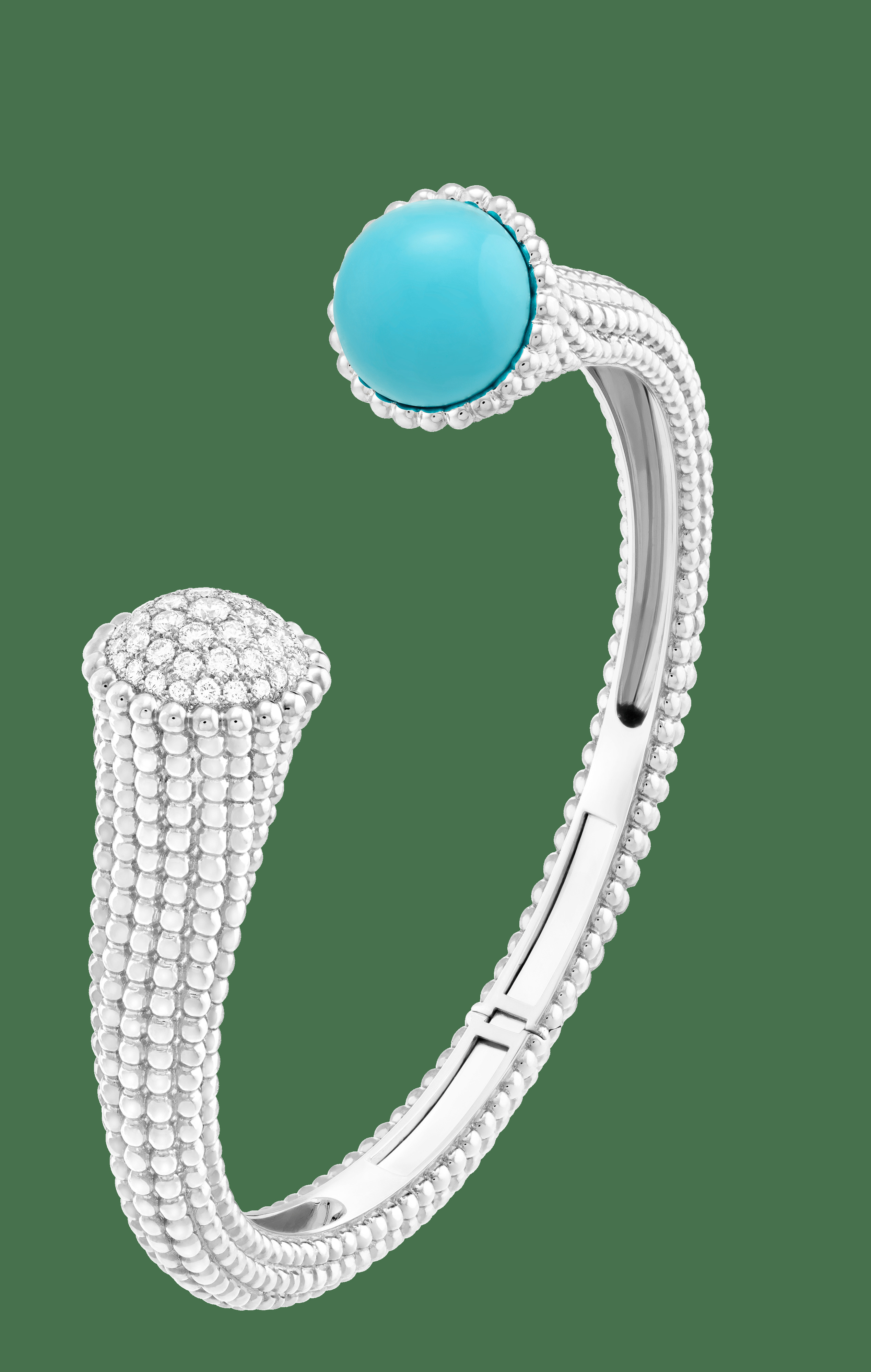 Браслет Perlée couleurs, белое золото, бирюза, бриллианты, большая модель.