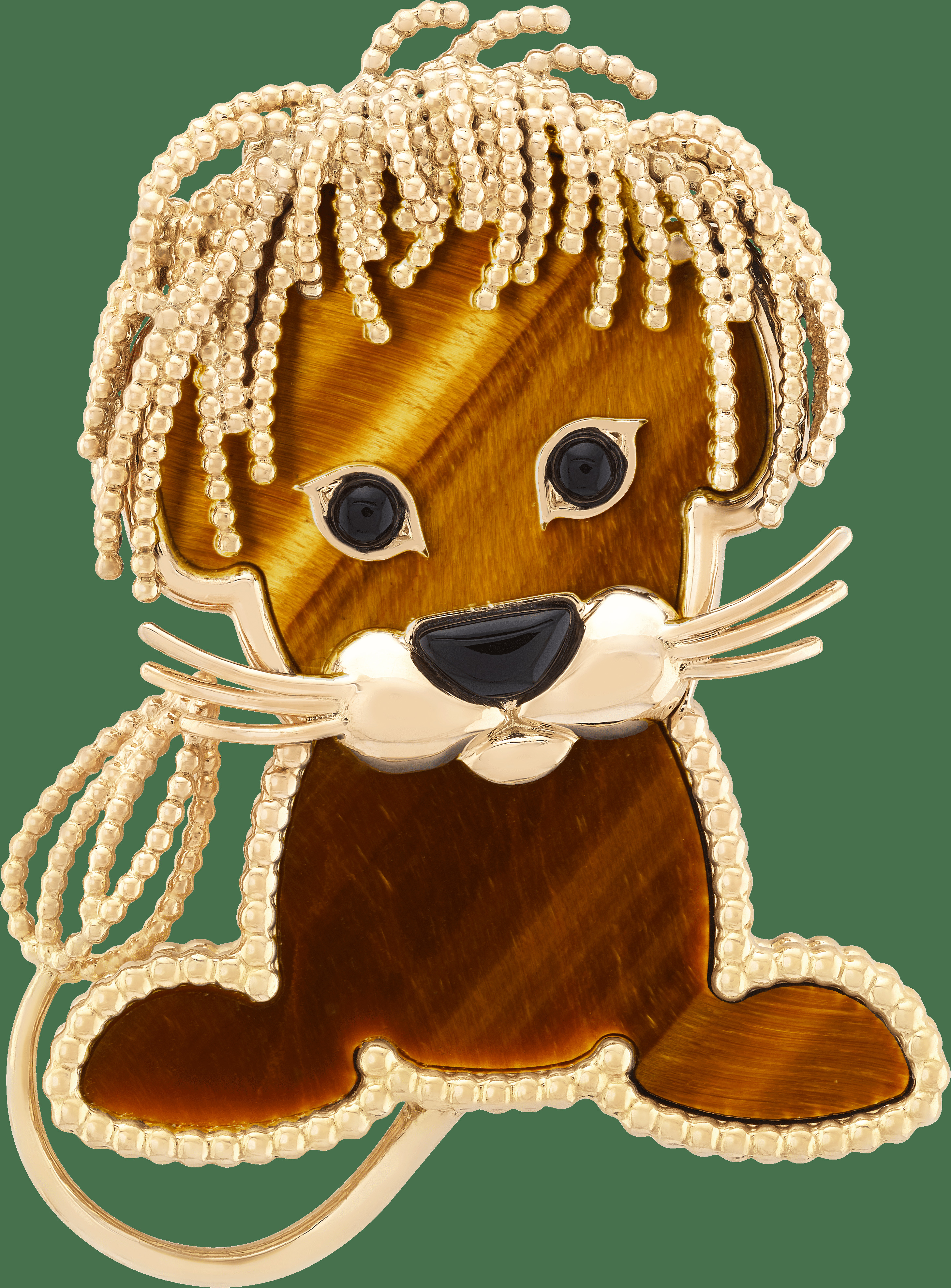 Брошь Lucky Animals Lion, желтое золото, тигровый глаз, оникс.