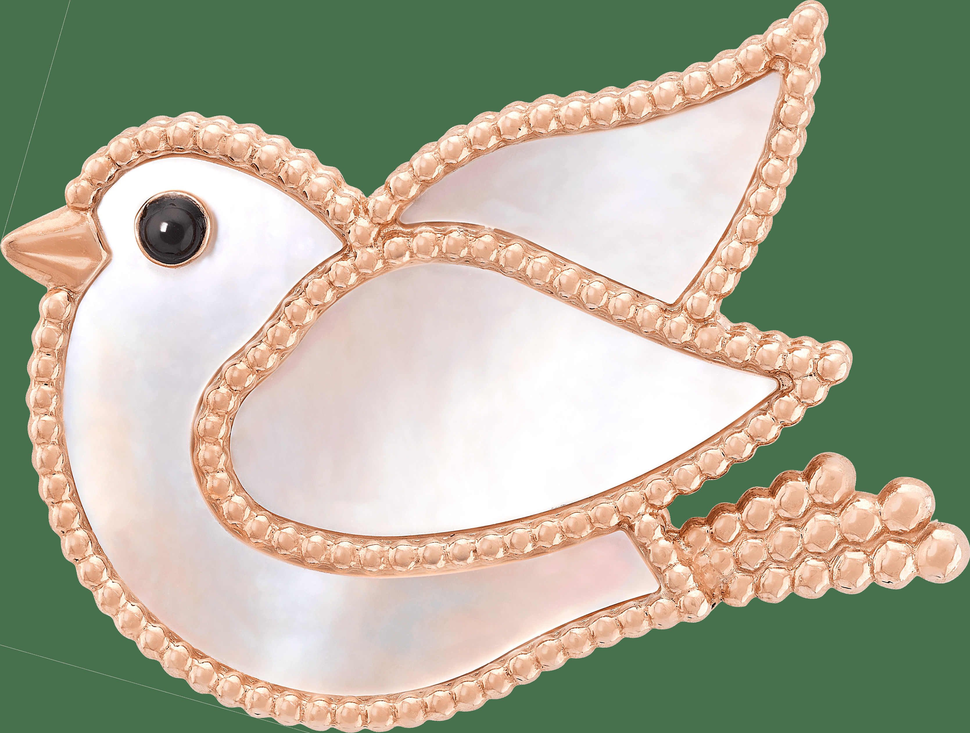 Брошь Lucky Animals Dove, розовое золото, перламутр, оникс.