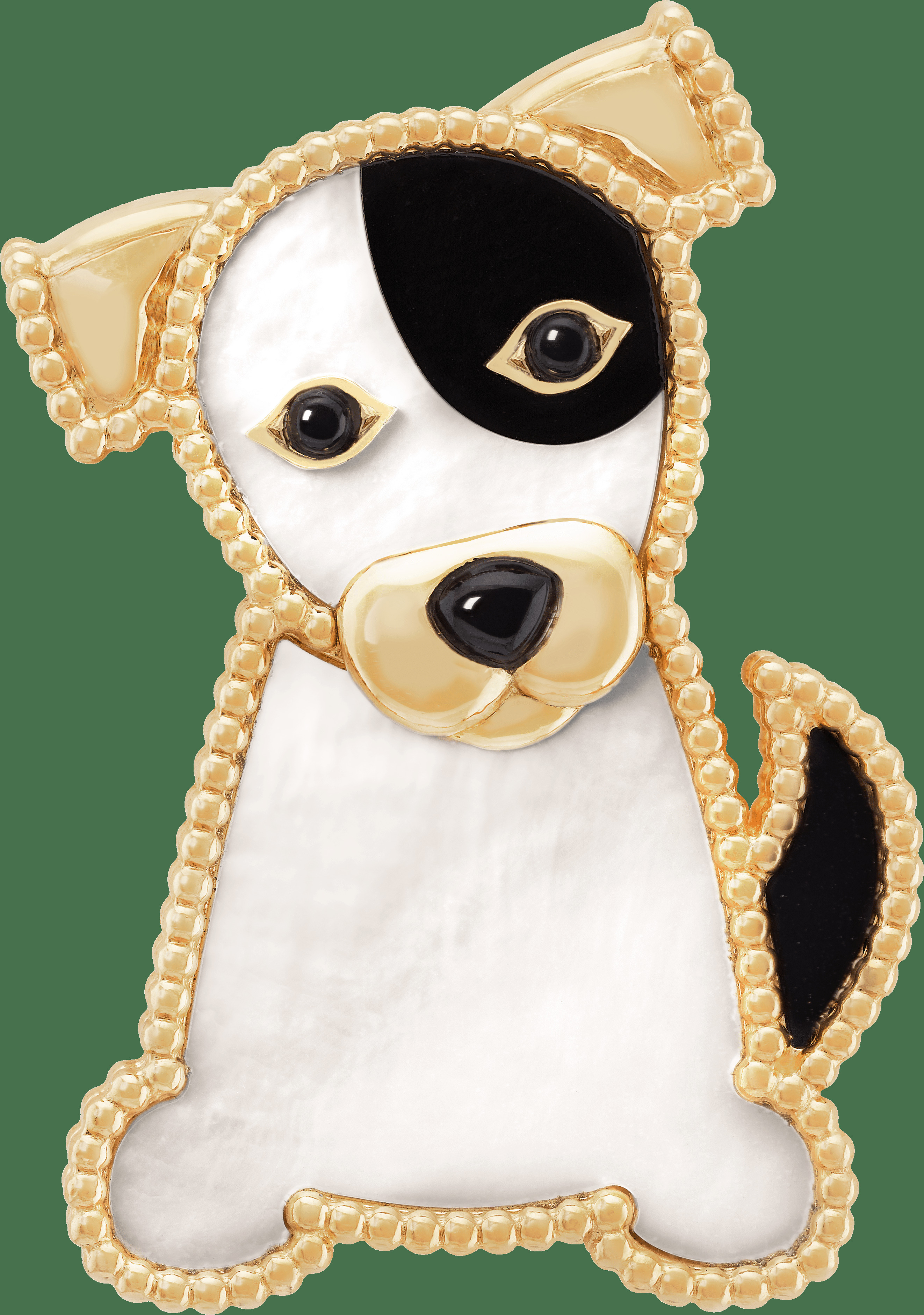 Брошь Lucky Animals Dog, желтое золото, перламутр, оникс.