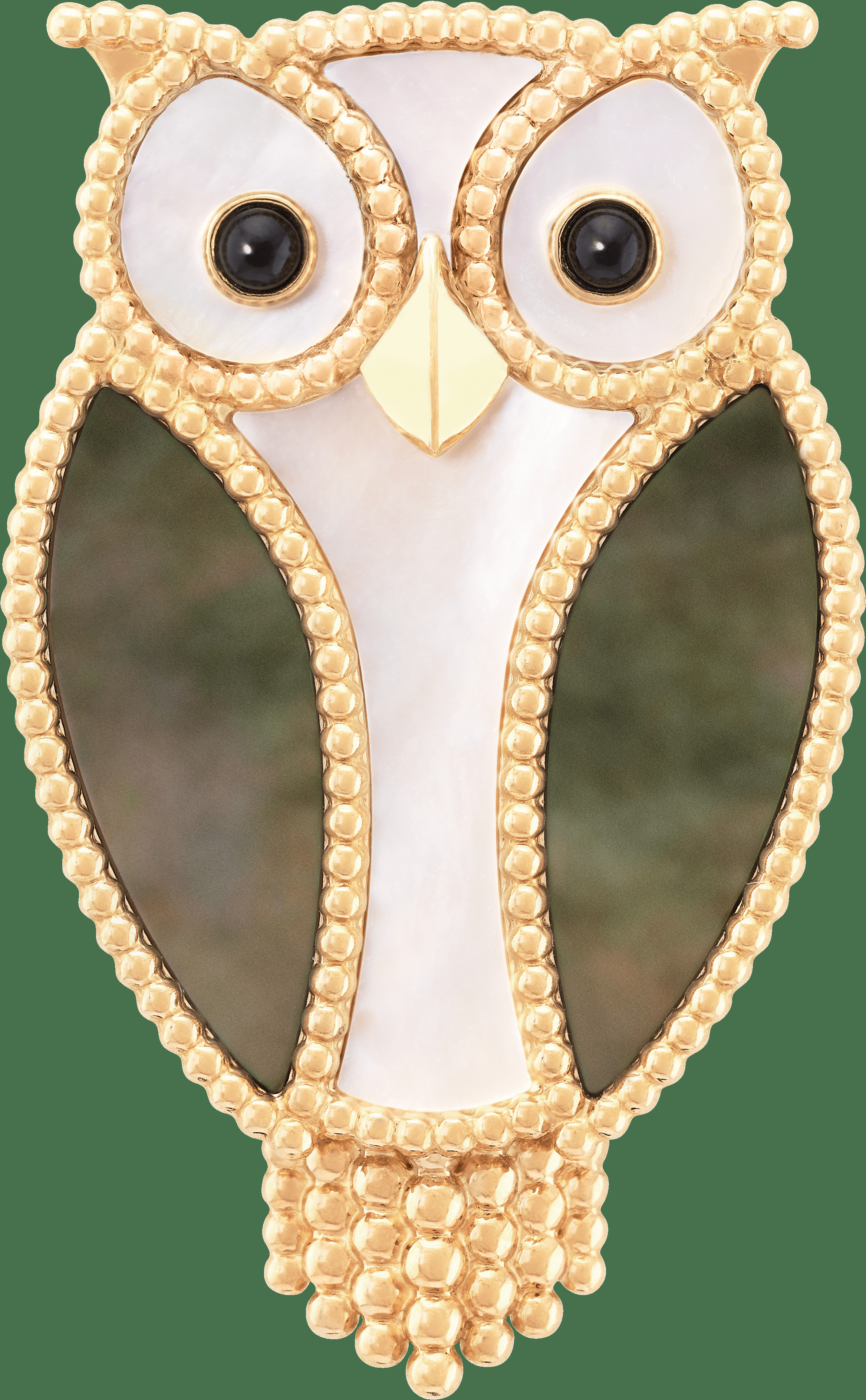 Брошь Lucky Animals Owl, желтое золото, перламутр, оникс.