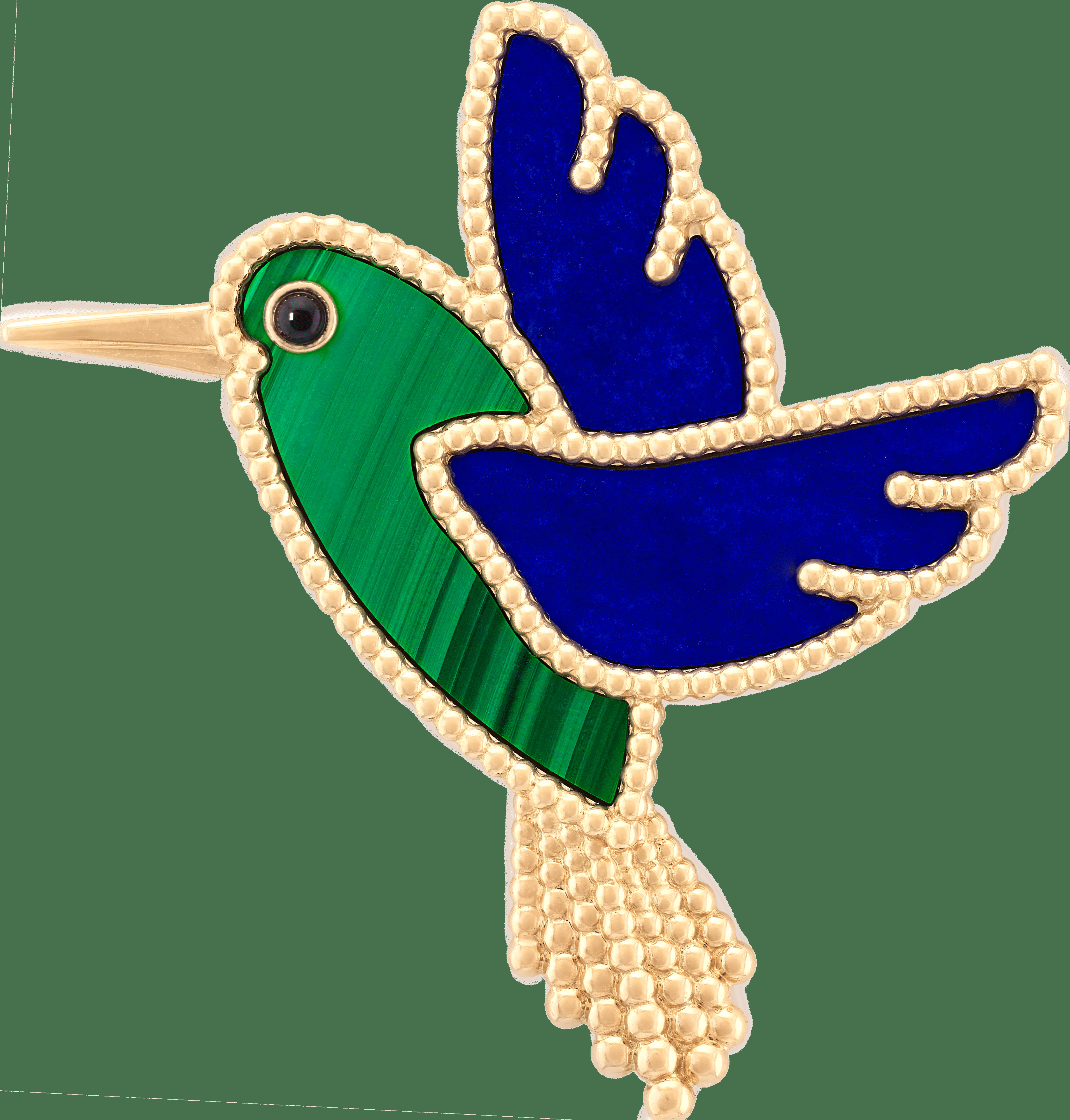 Брошь Lucky Animals Hummingbird, желтое золото, малахит, лазурит, оникс.