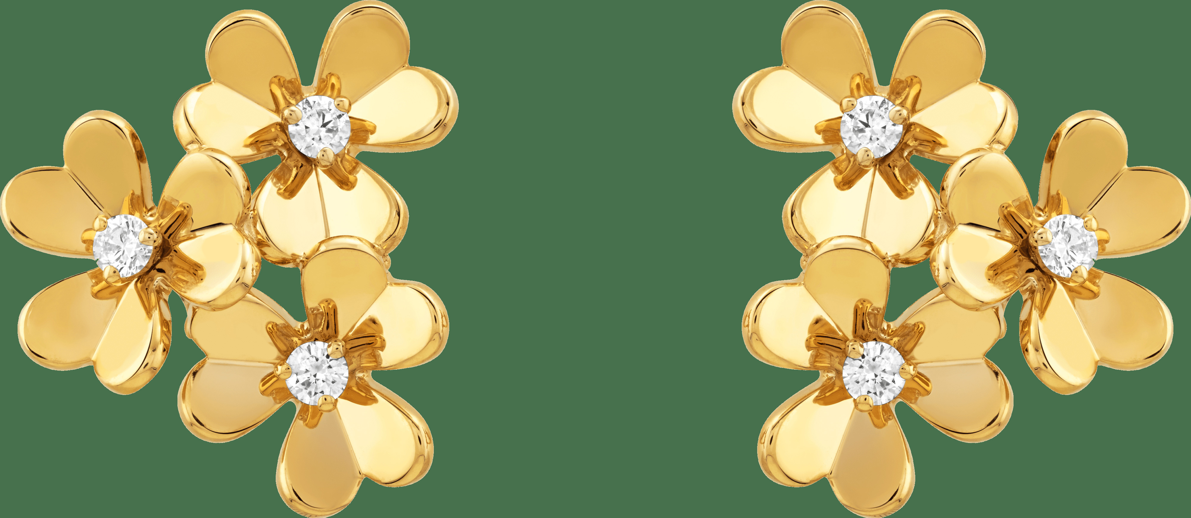 Серьги Frivole, 3 цветка, миниатюрная модель, желтое золото, бриллианты