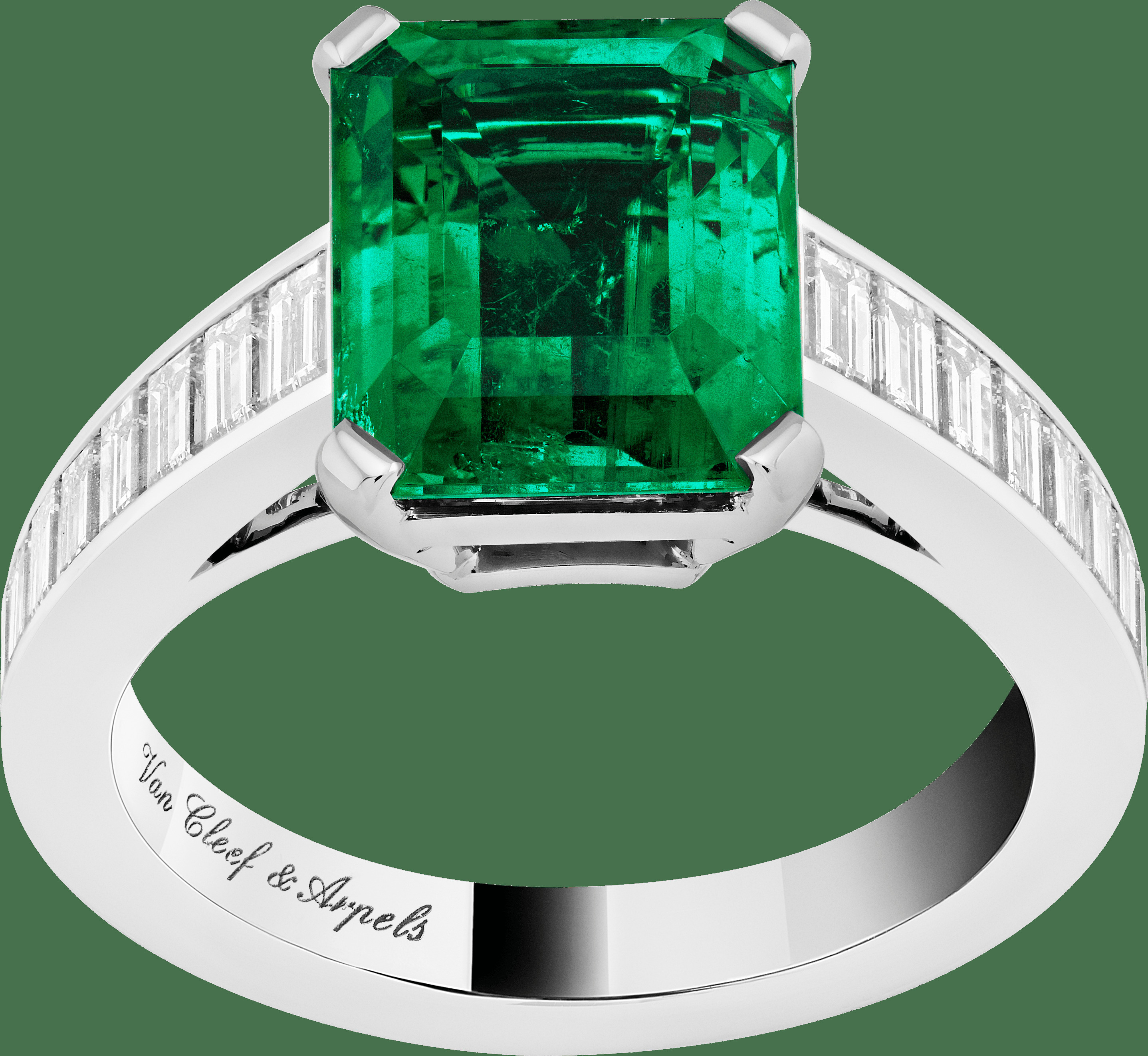 Кольцо-солитер Menuet, платина, бриллианты багетной огранки, один изумруд изумрудной огранки 3,98 карата