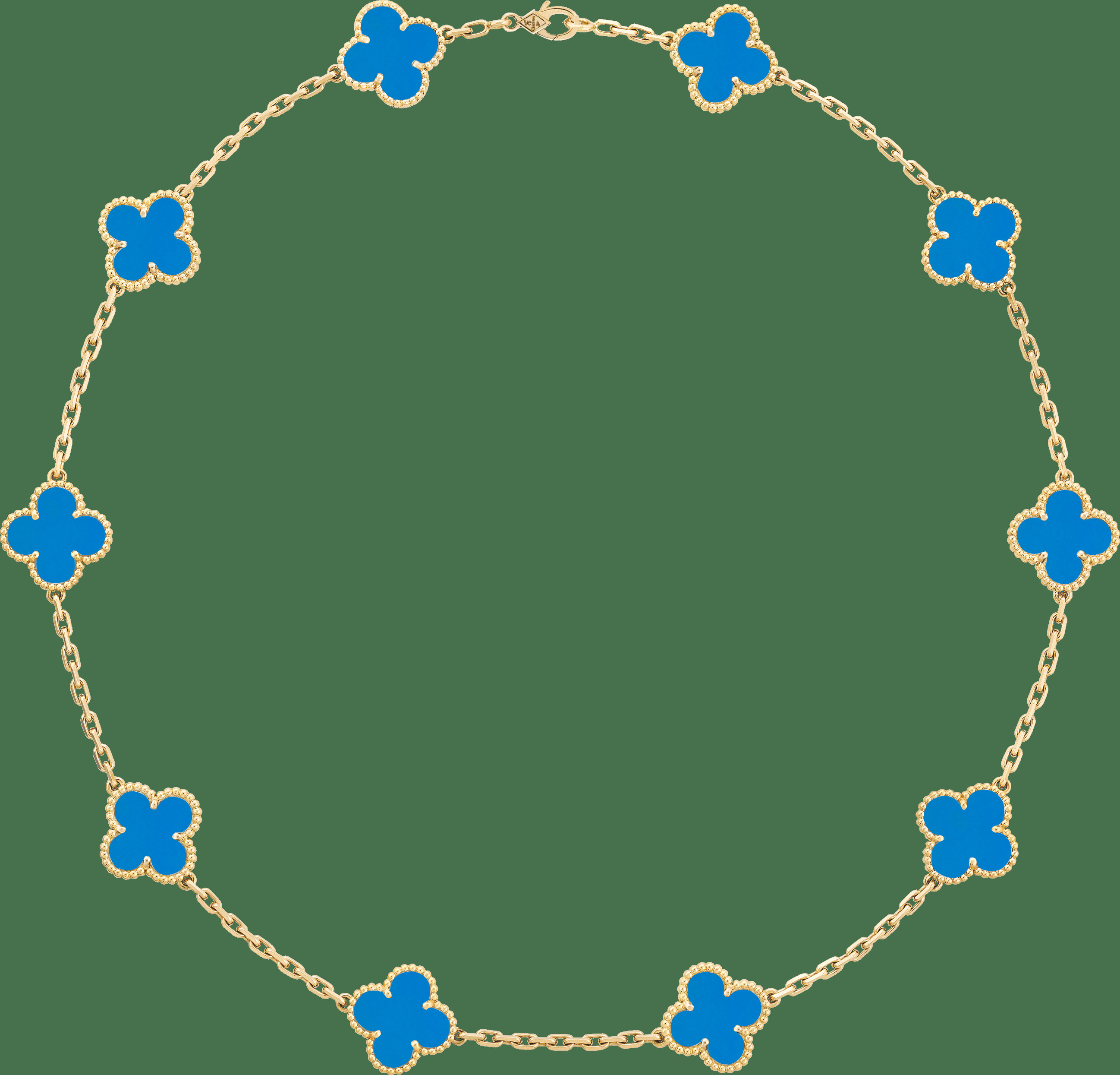 Колье Vintage Alhambra, 10 мотивов, желтое золото, голубой агат