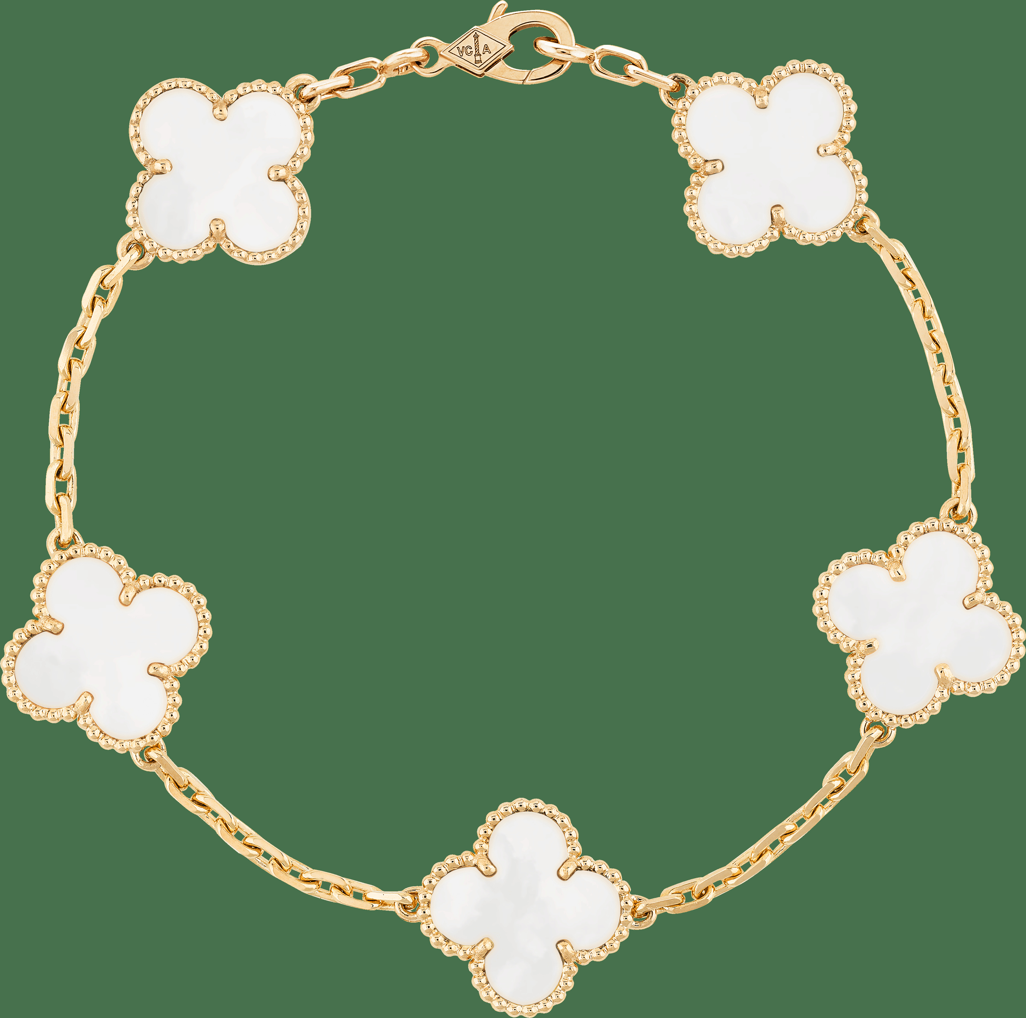 Браслет Vintage Alhambra, 5 мотивов, желтое золото, горный хрусталь.