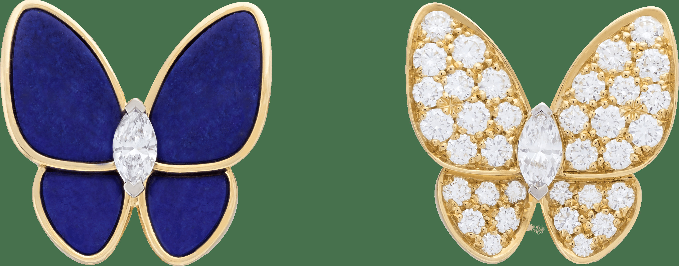 Серьги Two Butterfly, желтое и белое золото, лазурит, бриллианты