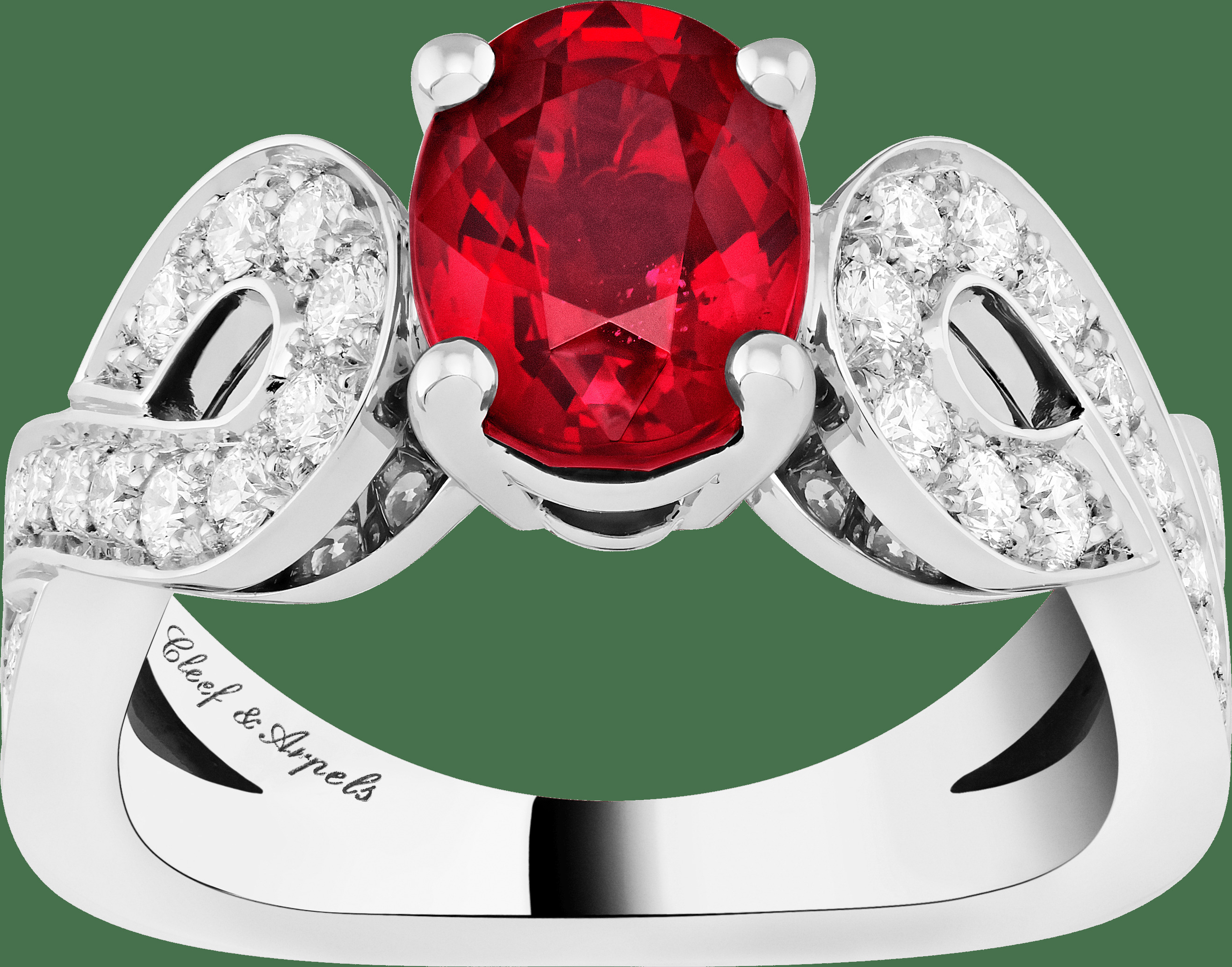 Кольцо-солитер Tête-à-Tête, платина, бриллианты круглой огранки, один рубин овальной огранки 2,09 карата