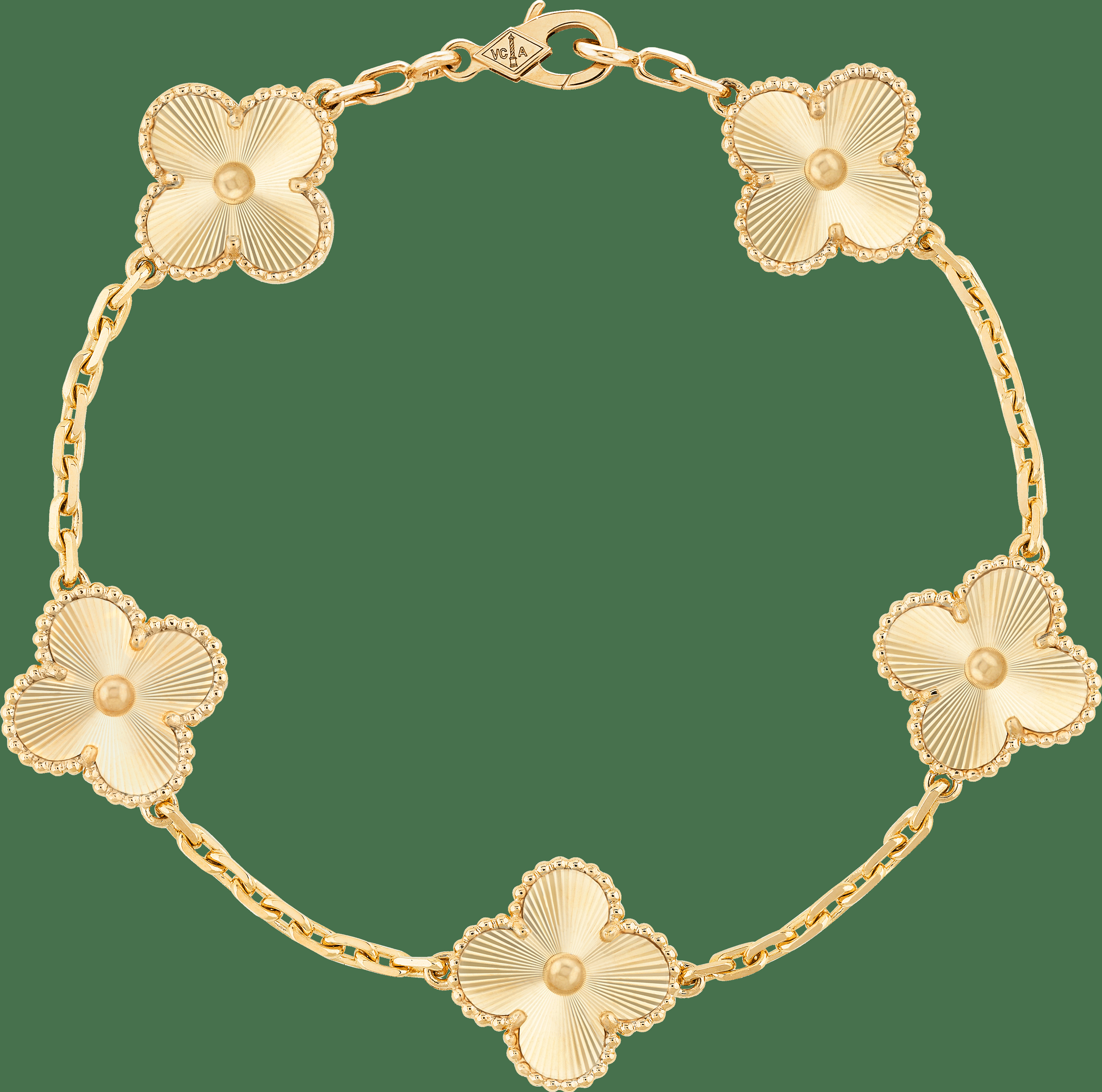 Браслет Vintage Alhambra, 5 мотивов, гильошированное желтое золото