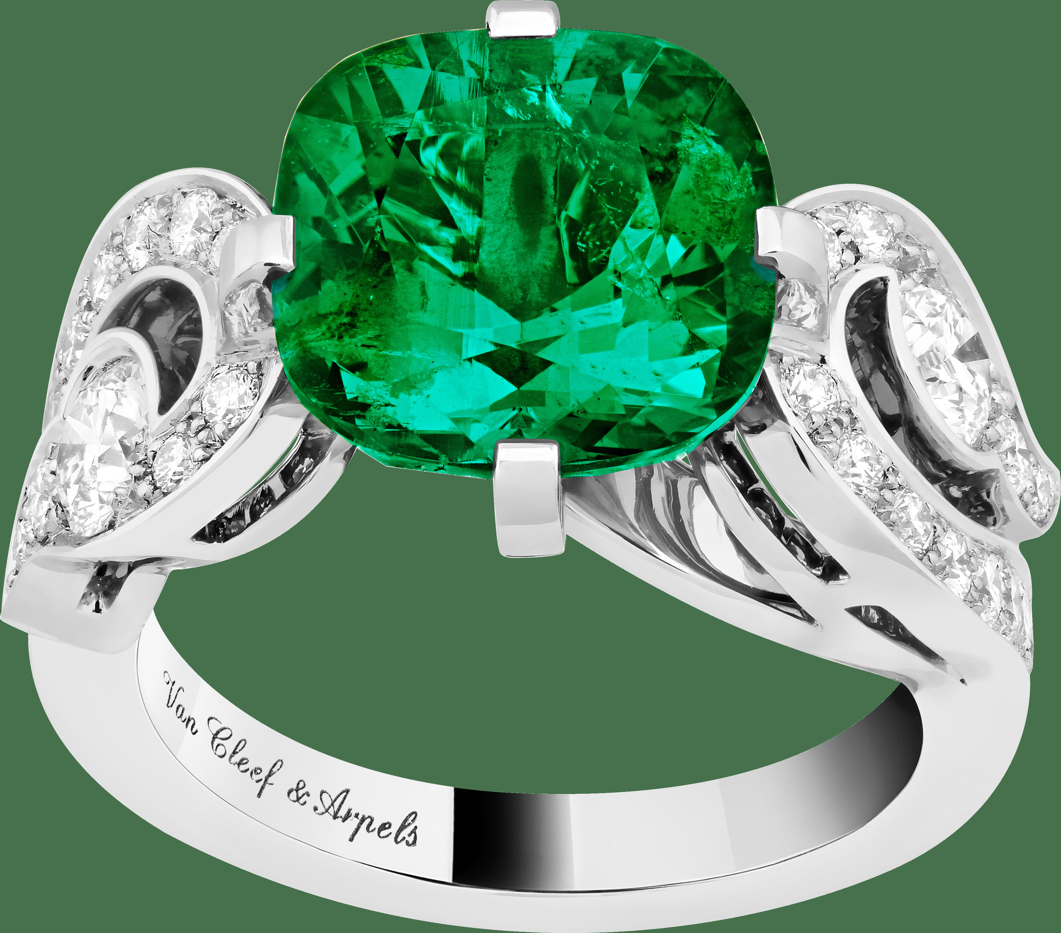 Кольцо-солитер Aladdin, платина, бриллианты круглой огранки, один изумруд огранки "кушон" 4,62 карата