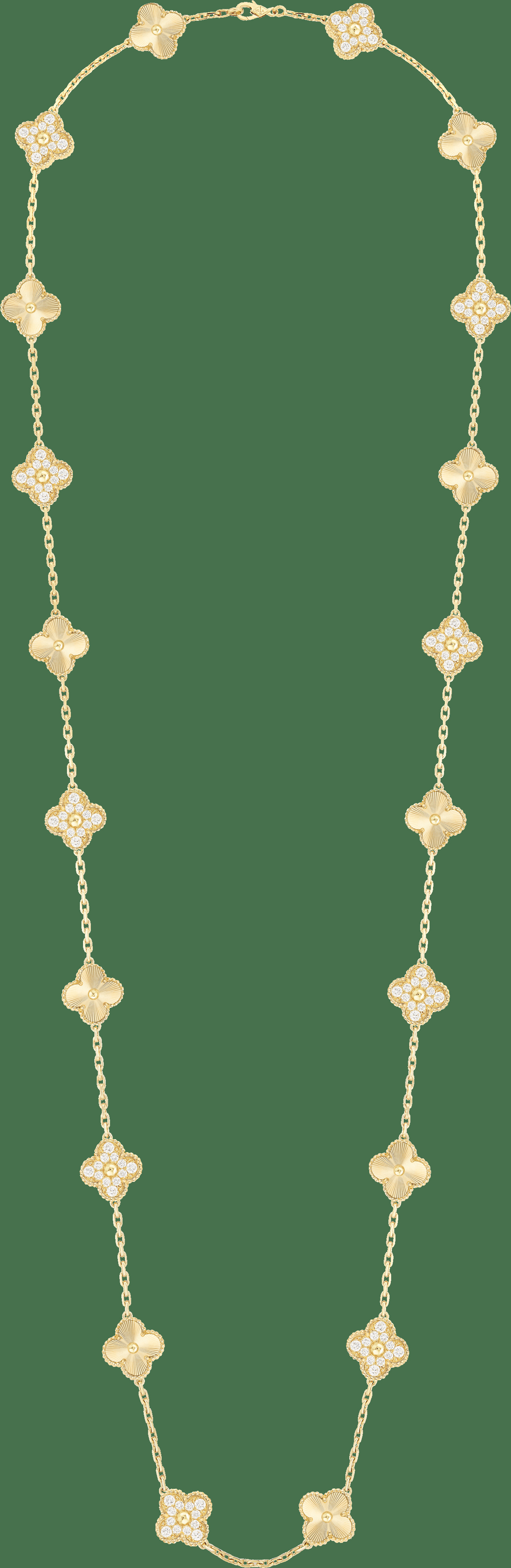 Длинное колье Vintage Alhambra, 20 мотивов, гильошированное желтое золото, бриллианты