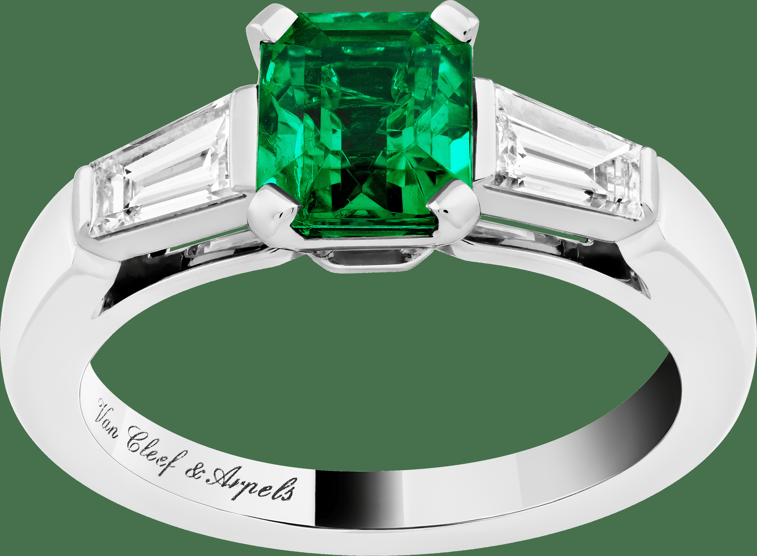 Кольцо-солитер Sonate, платина, бриллианты конической огранки, один изумруд изумрудной огранки 1,16 карата