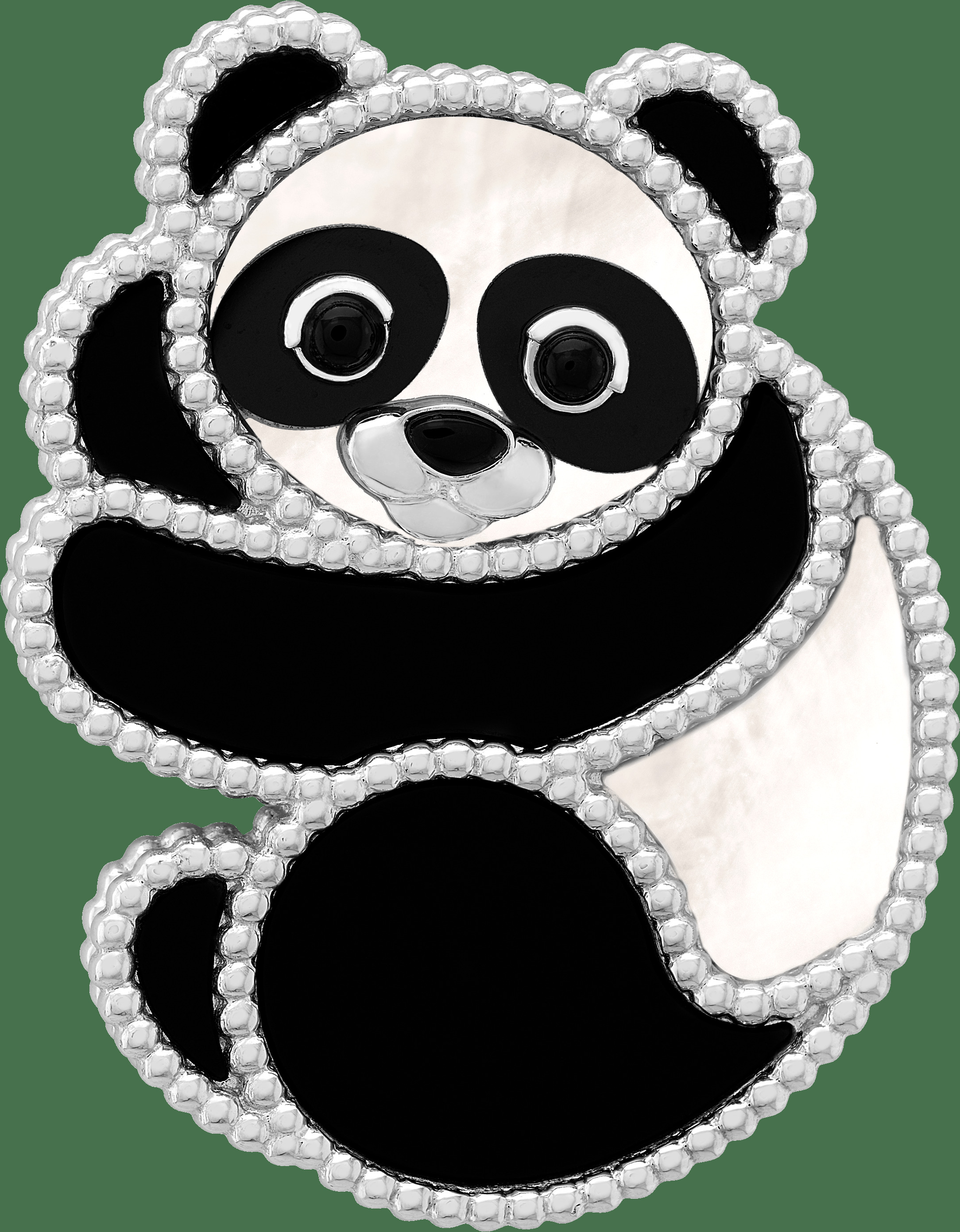 Брошь Lucky Animals Panda, белое золото, перламутр, оникс.