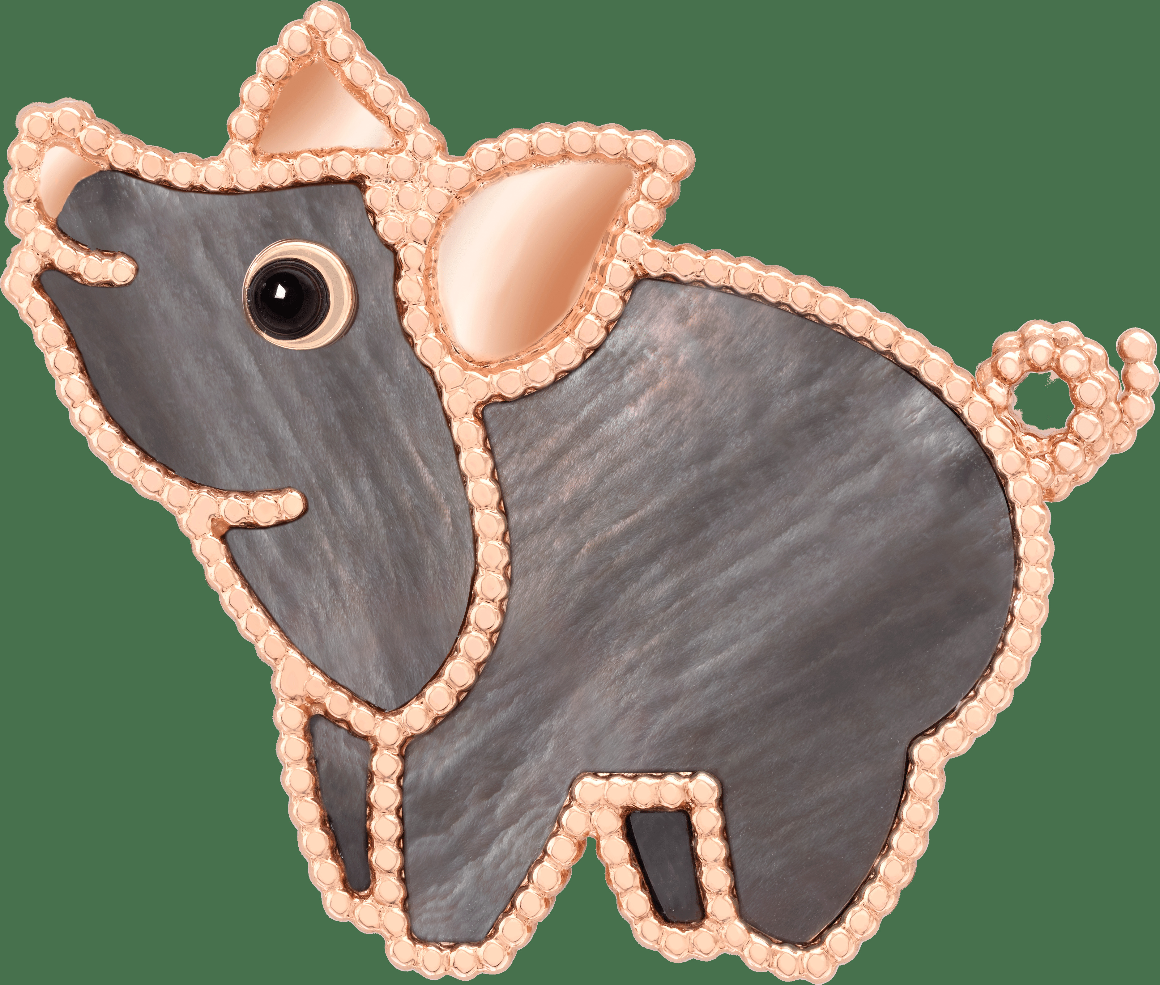 Брошь Lucky Animals Pig, розовое золото, перламутр, оникс.