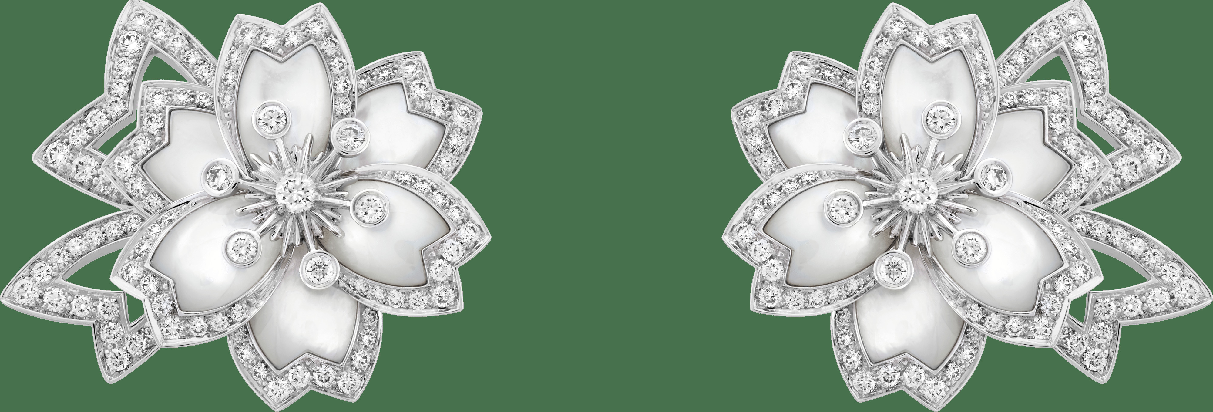 Серьги Hellébore, белое золото, белый перламутр, бриллианты