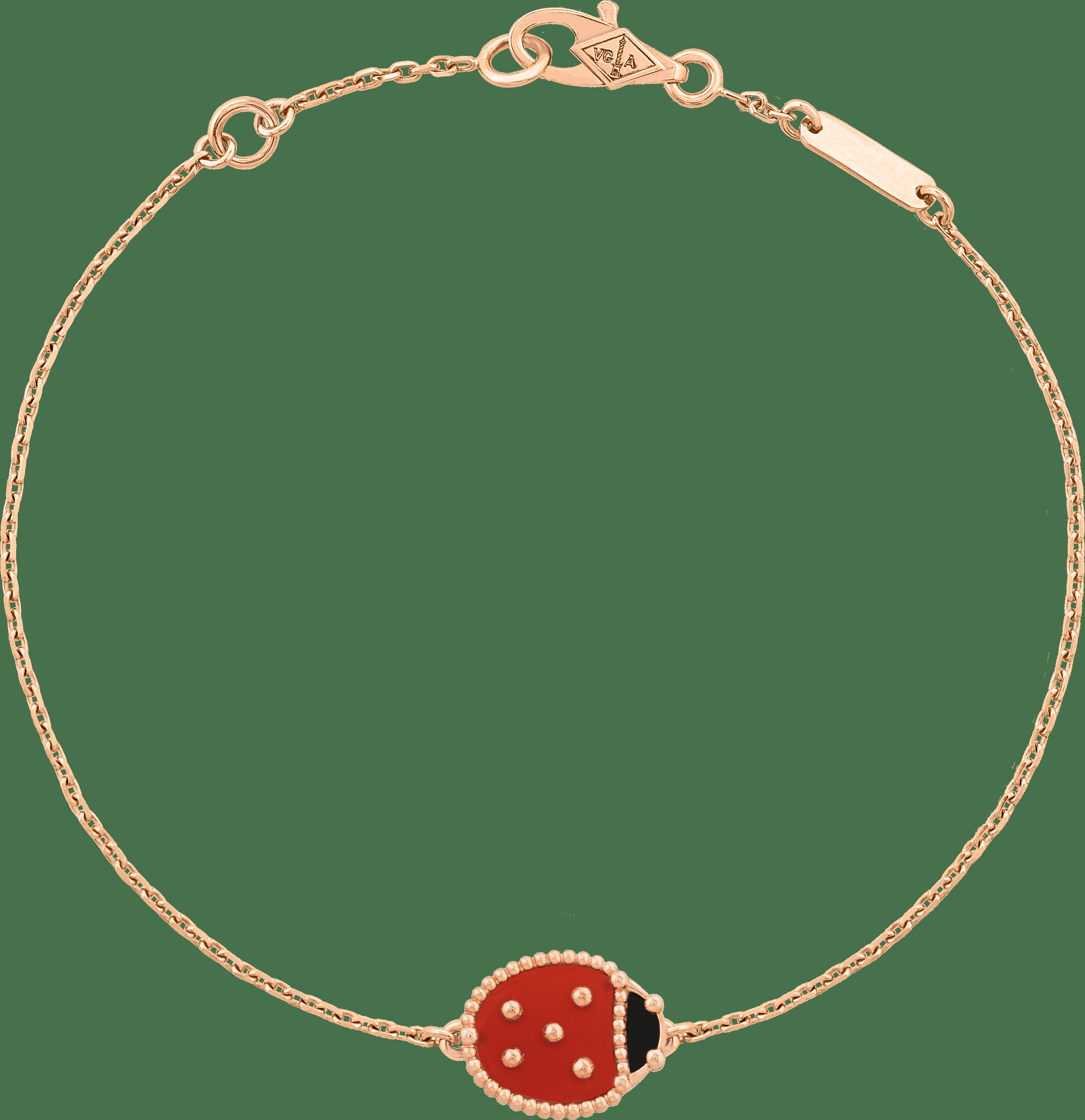 Браслет Lucky Spring, божья коровка со сложенными крылышками, розовое золото, оникс, сердолик