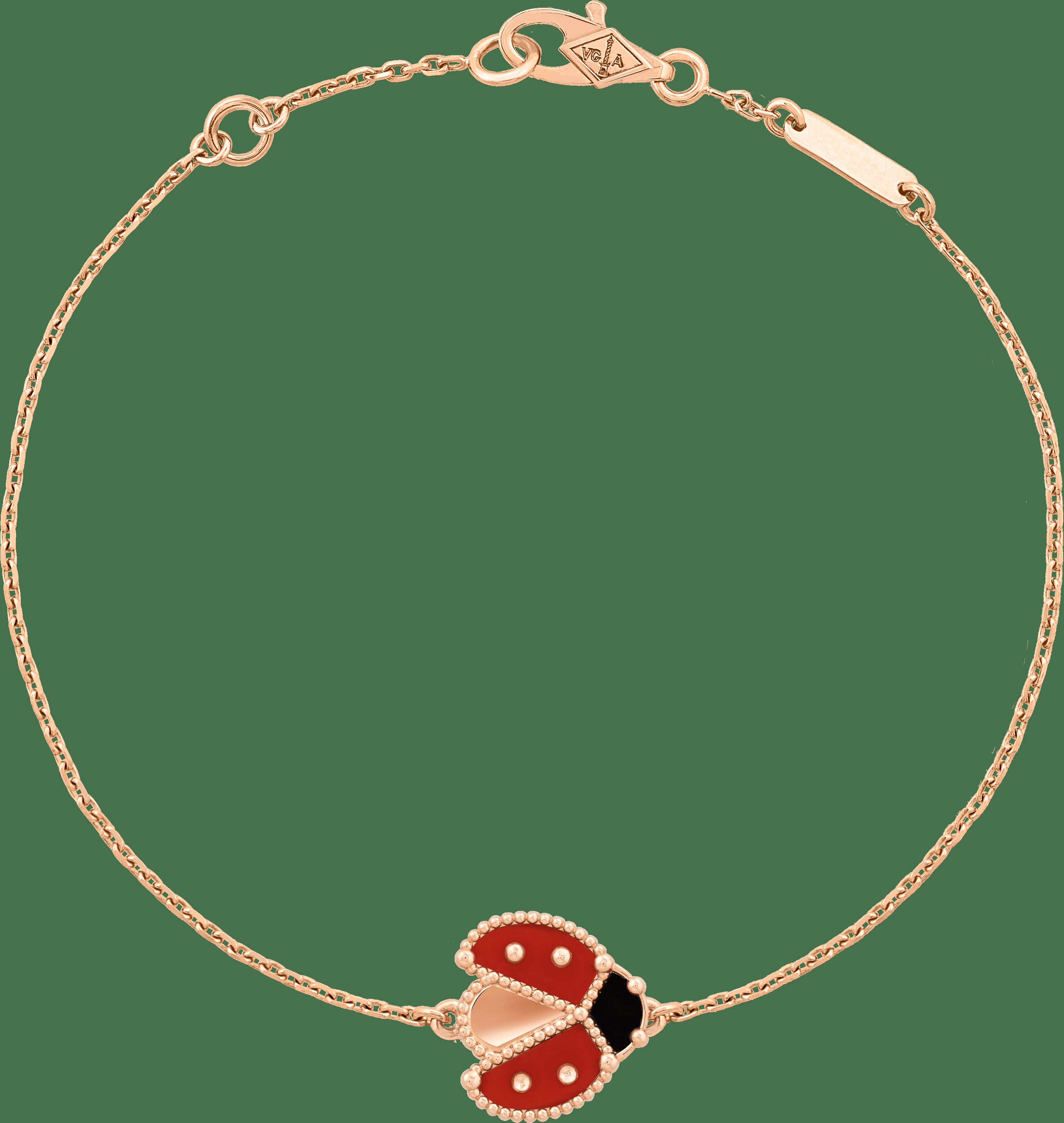 Браслет Lucky Spring, божья коровка с раскрытыми крылышками, розовое золото, оникс, сердолик