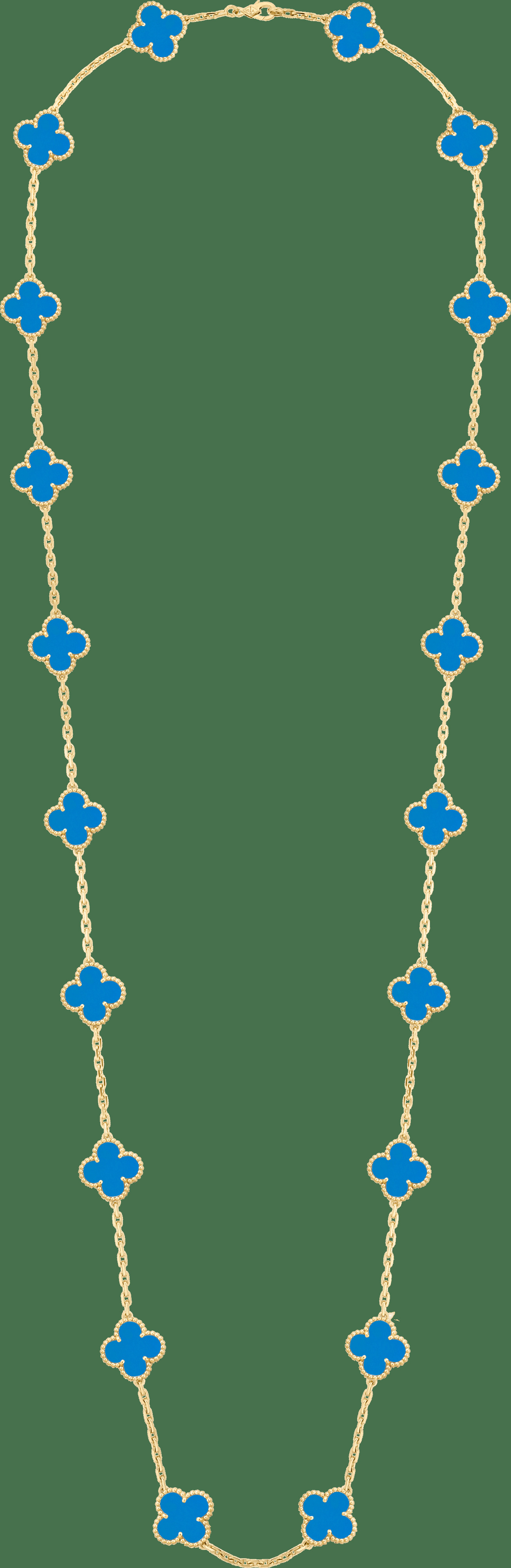 Длинное колье Vintage Alhambra, 20 мотивов, желтое золото, синий агат