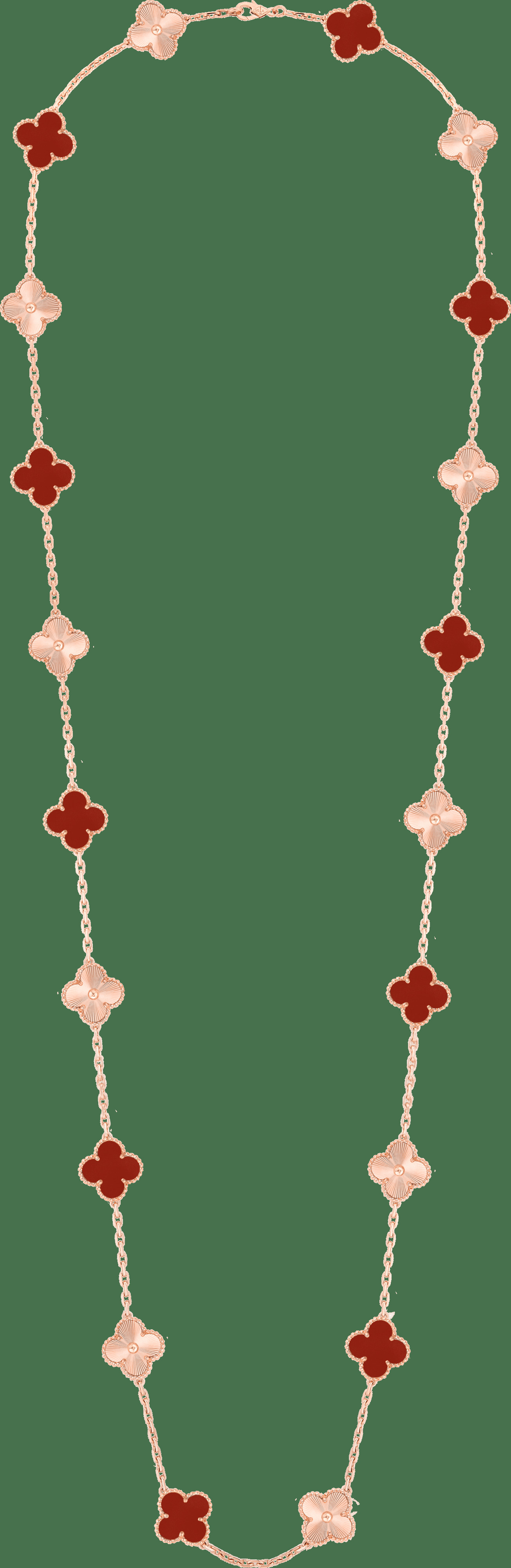 Длинное колье Vintage Alhambra, 20 мотивов, гильошированное розовое золото, сердолик.