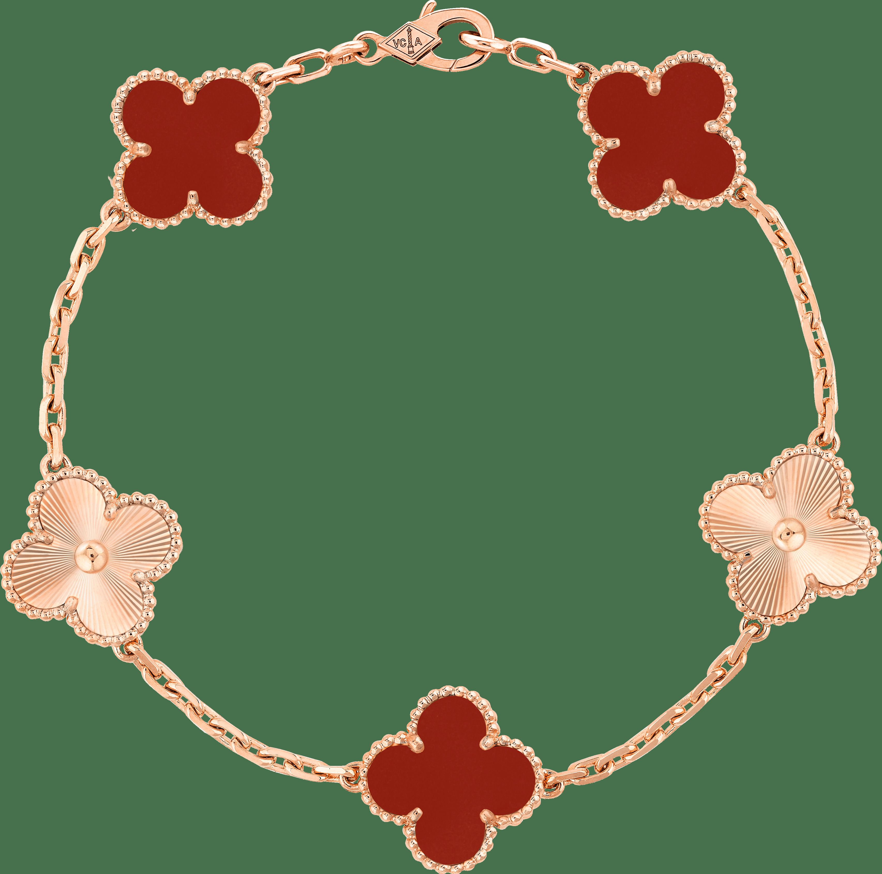 Браслет Vintage Alhambra, 5 мотивов, гильошированное розовое золото, сердолик.