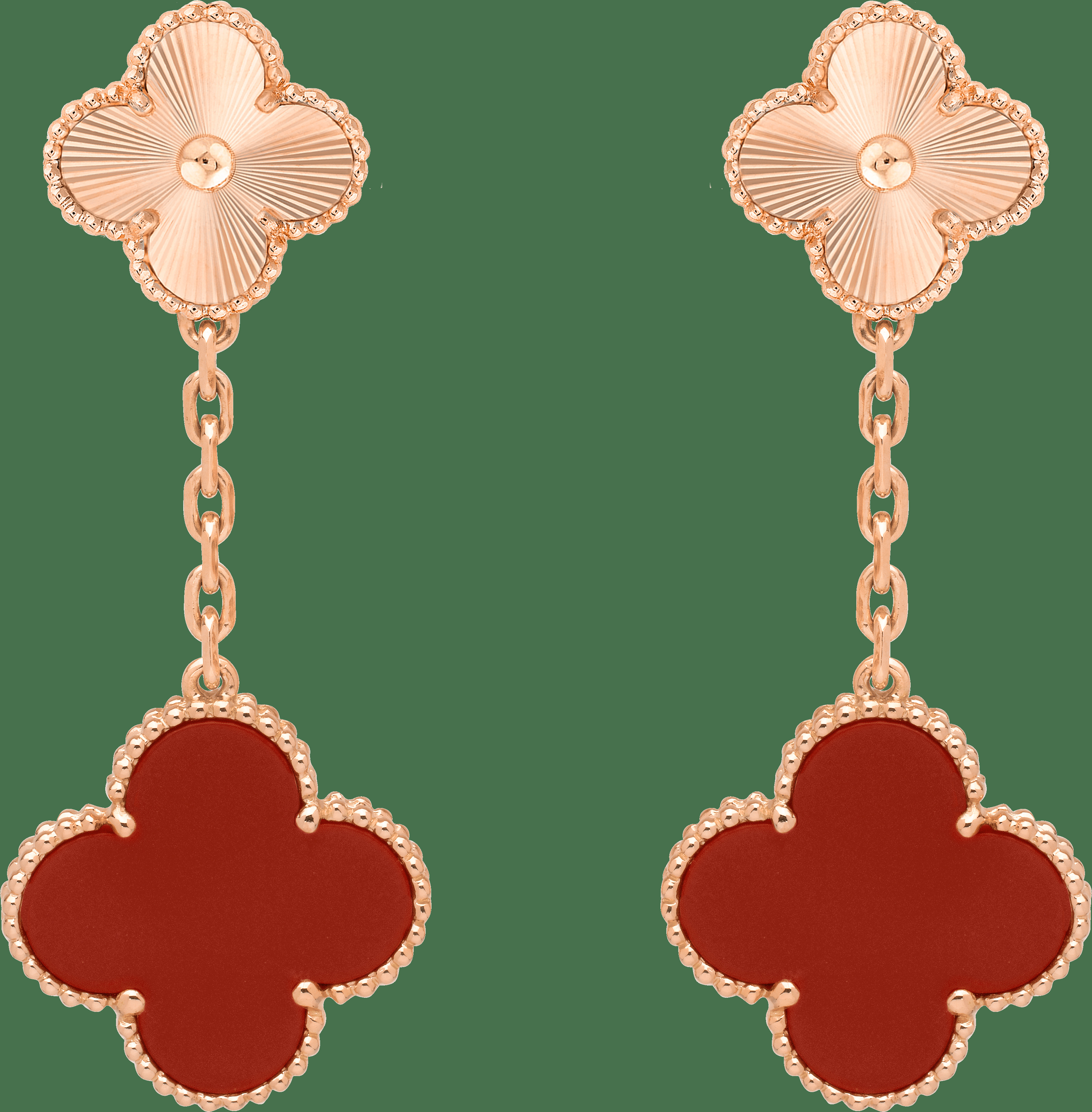 Серьги Magic Alhambra, 2 мотива, гильошированное розовое золото, сердолик.