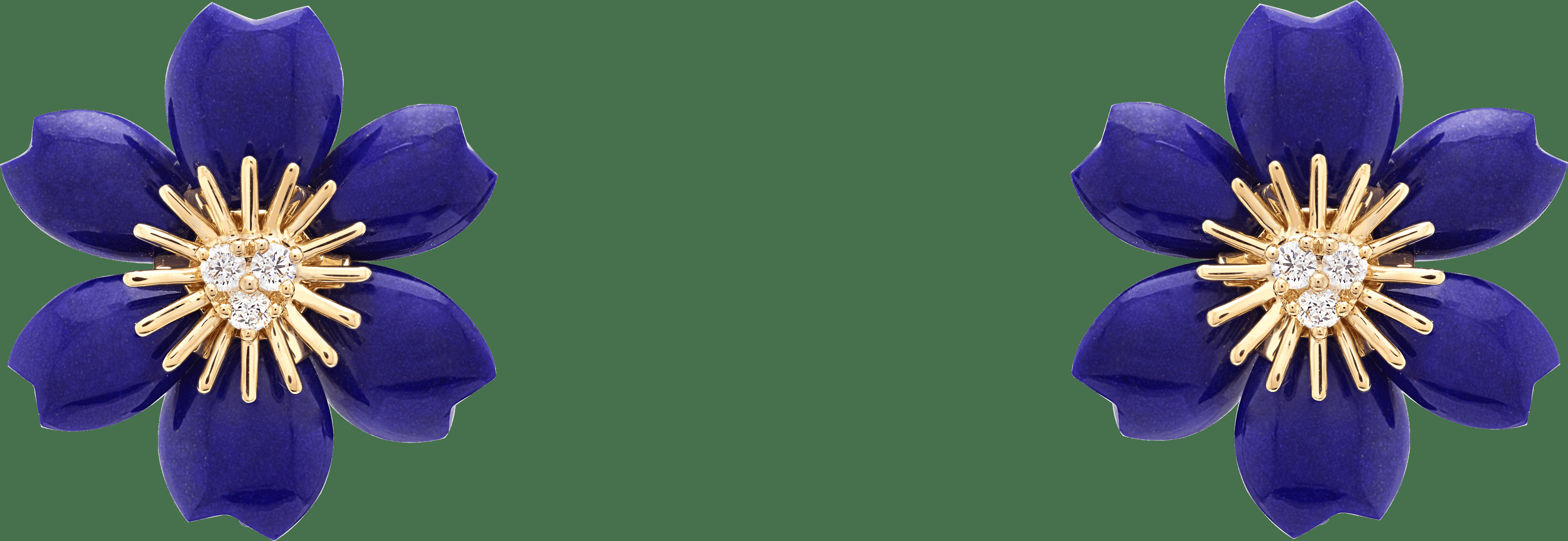 Серьги Rose de Noël, миниатюрная модель, желтое золото, лазурит, бриллианты