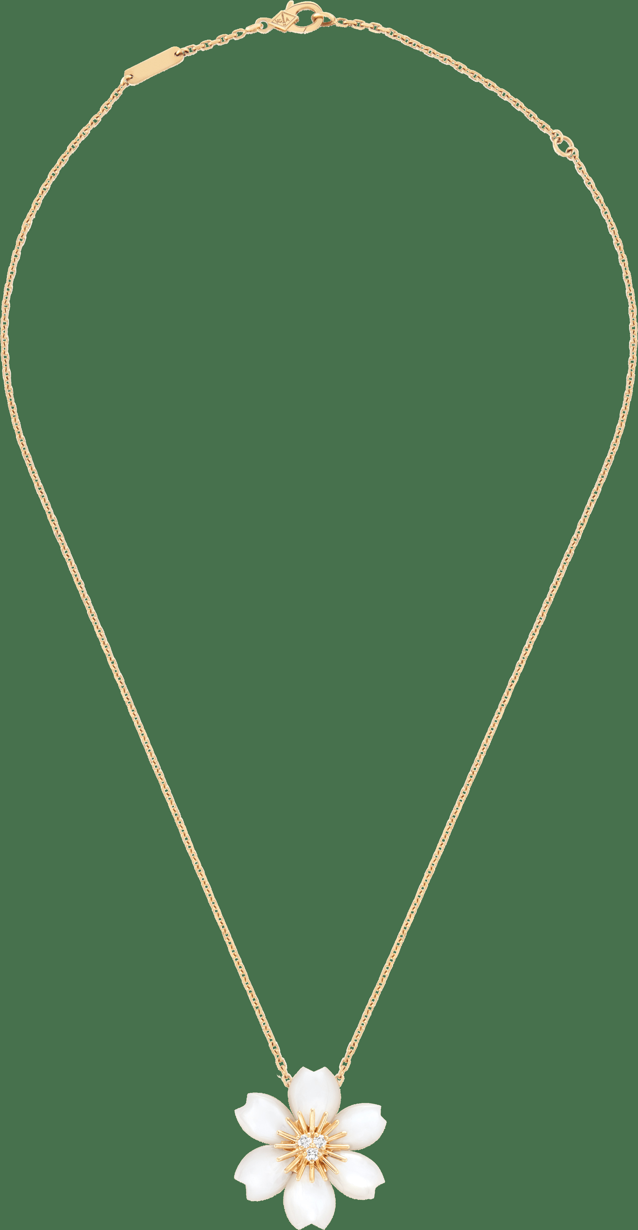 Подвеска Rose de Noël, миниатюрная модель, желтое золото, белый перламутр, бриллианты