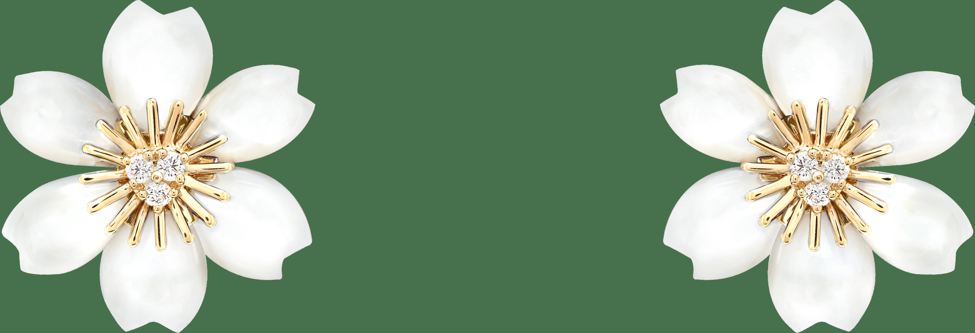 Серьги Rose de Noël, миниатюрная модель, желтое золото, белый перламутр, бриллианты