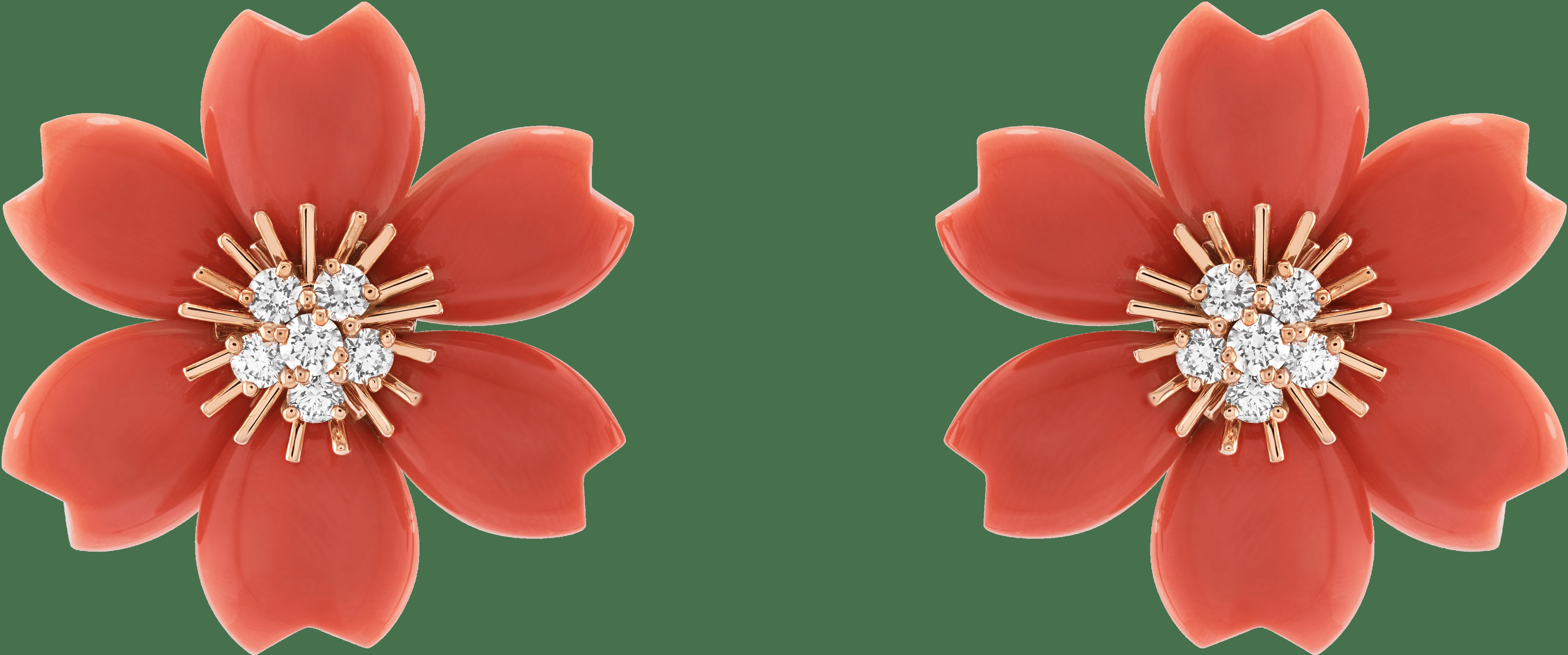 Серьги Rose de Noël, маленькая модель, розовое золото, коралл, бриллианты