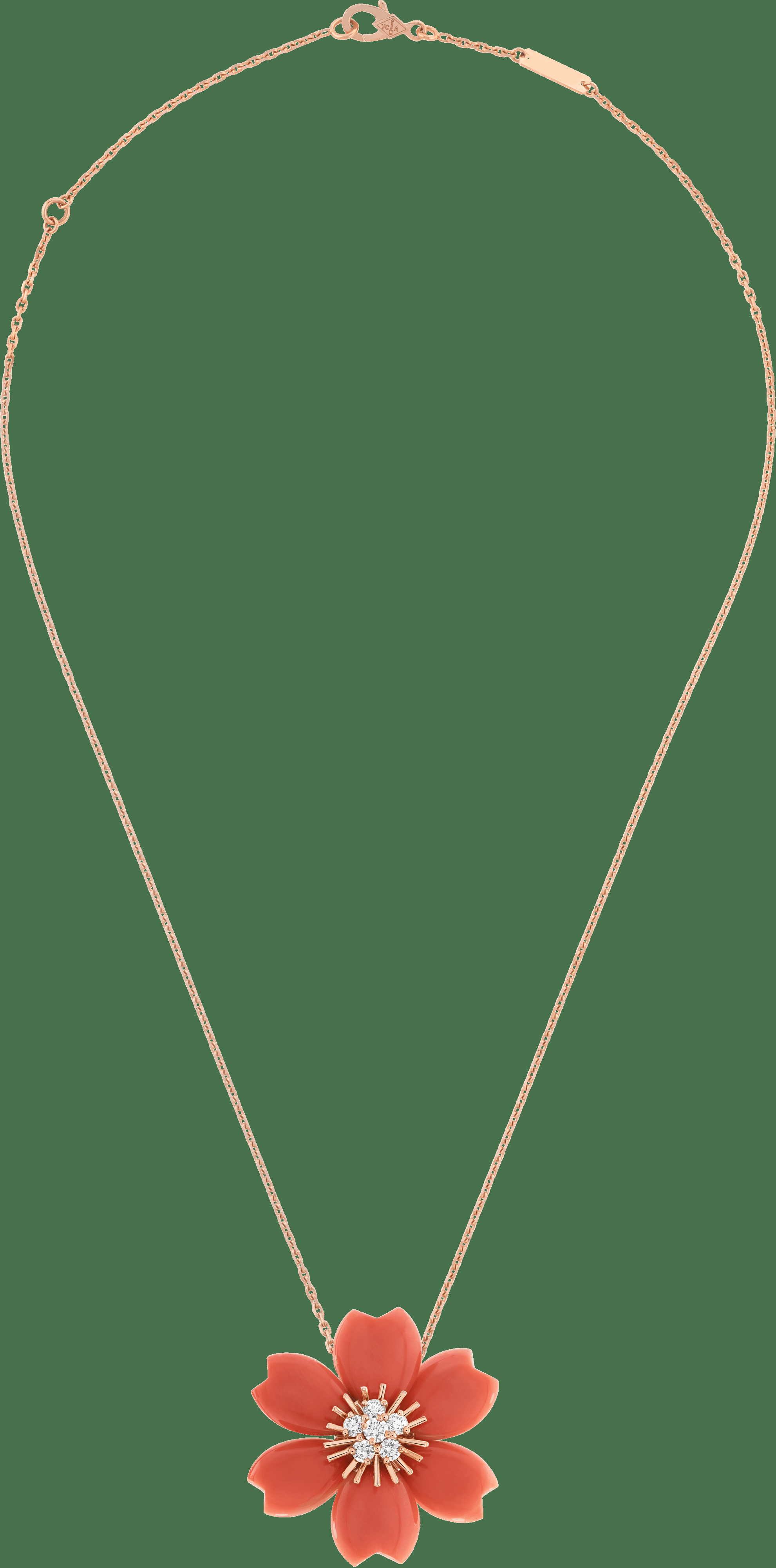 Брошь-подвеска Rose de Noël, маленькая модель, розовое золото, коралл, бриллианты