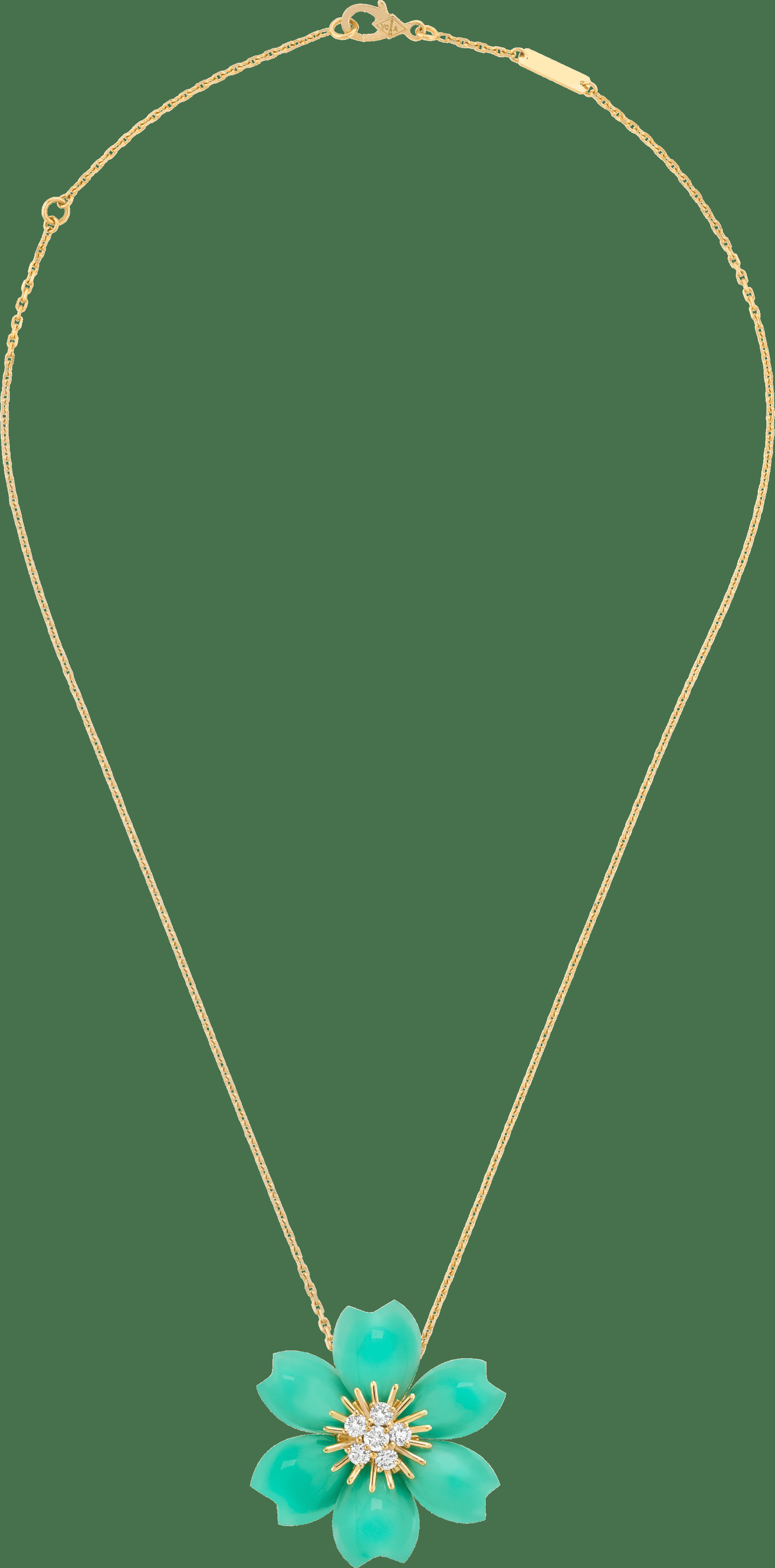 Брошь-подвеска Rose de Noël, маленькая модель, желтое золото, хризопраз, бриллианты