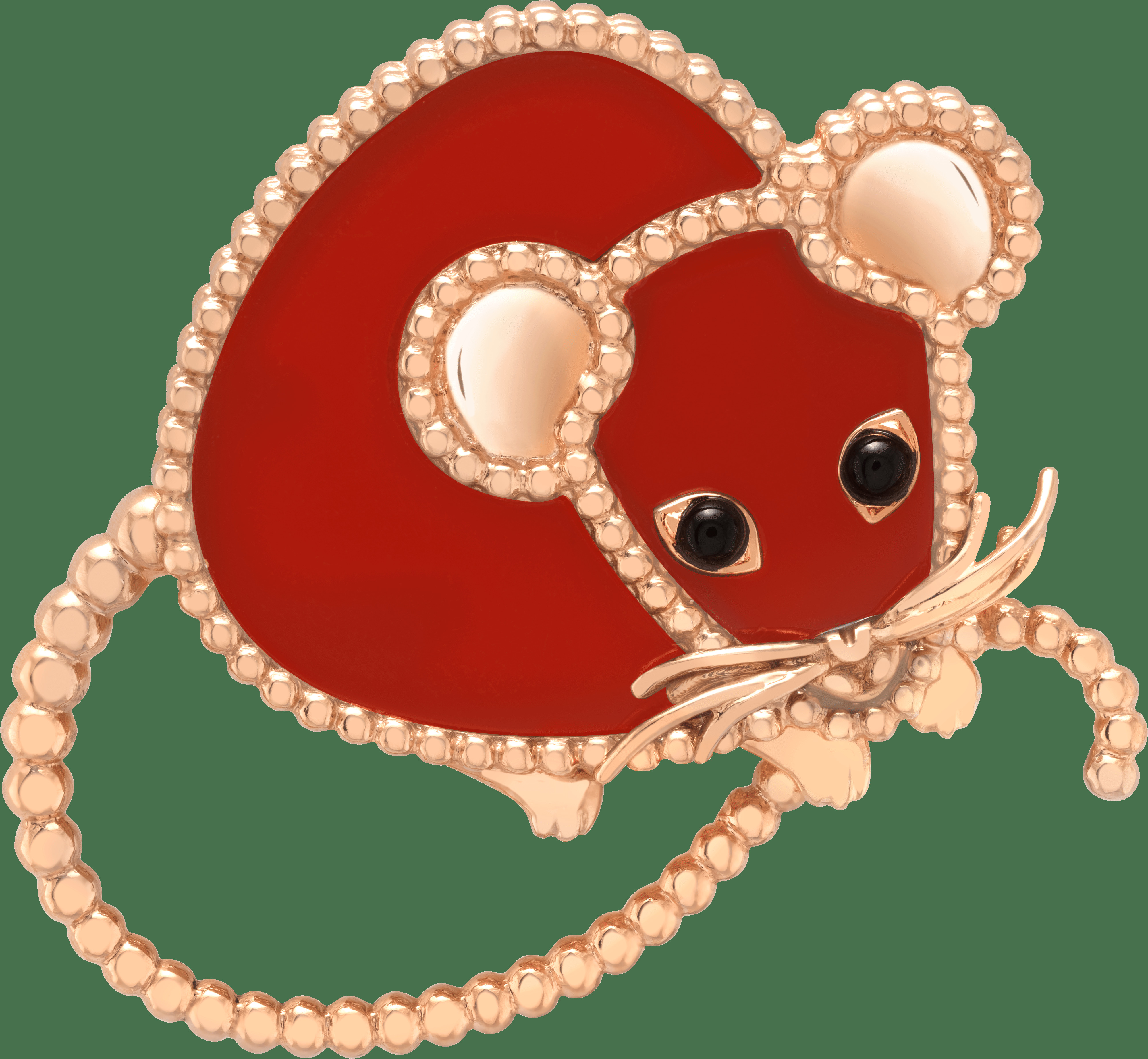 Брошь Lucky Animals Mouse, розовое золото, сердолик, оникс.