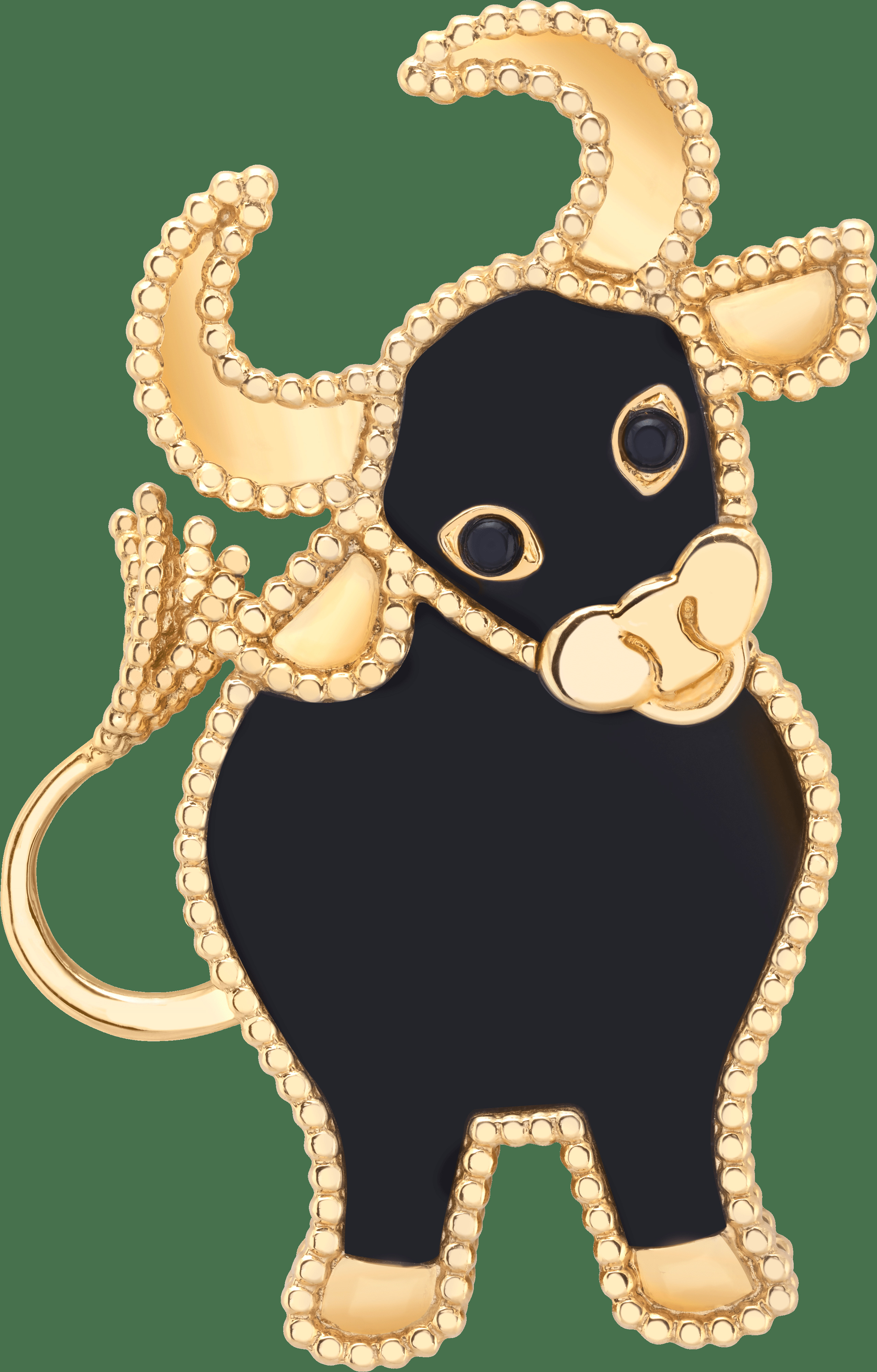 Брошь Lucky Animals Ox, желтое золото, оникс.