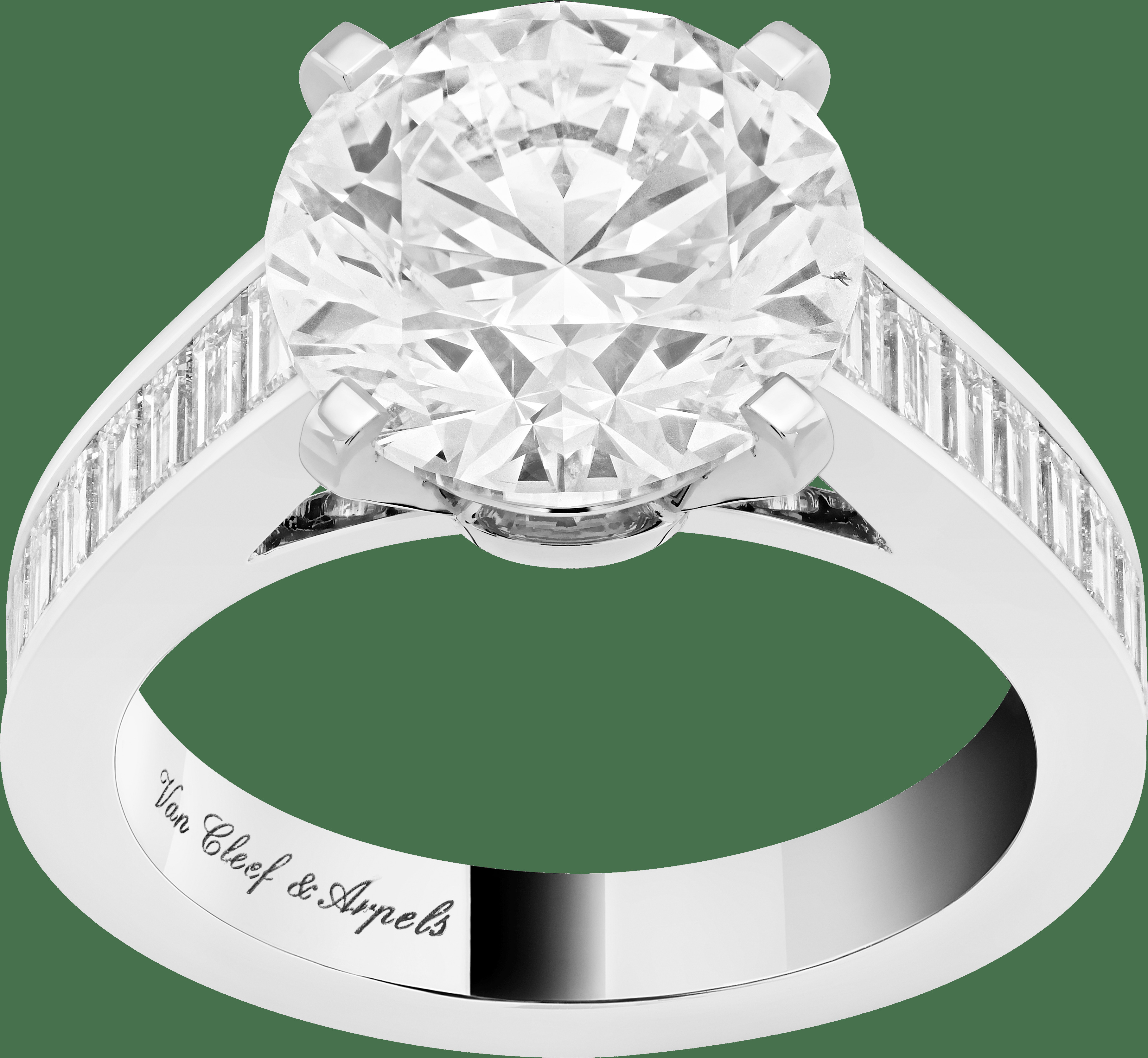 Кольцо-солитер Menuet, платина, бриллианты багетной огранки, один бриллиант круглой огранки 4,51 карата