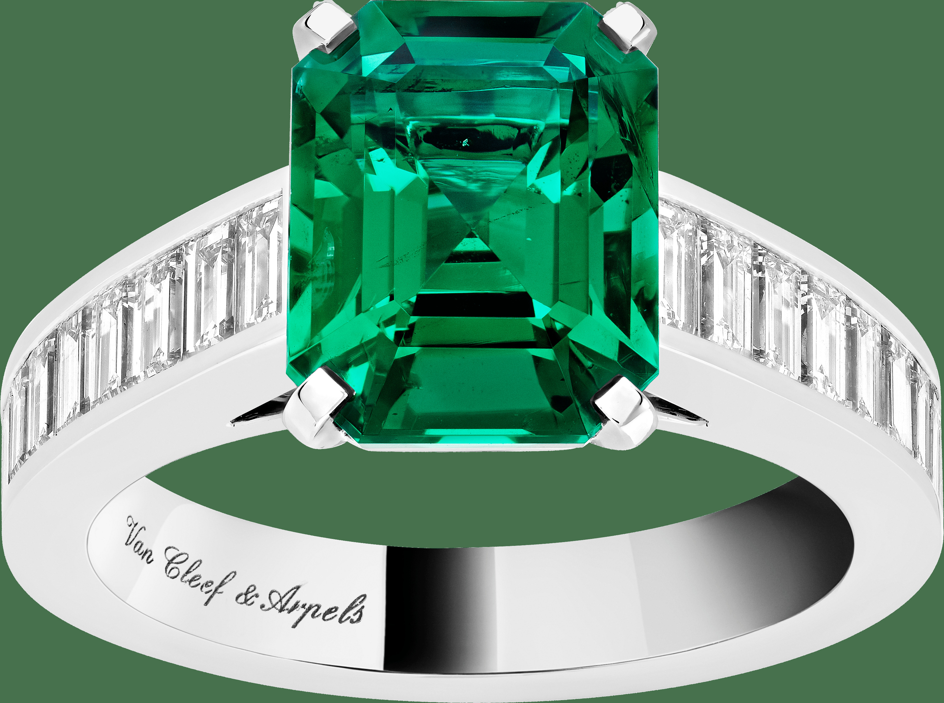 Кольцо-солитер Menuet, платина, бриллианты багетной огранки, изумруд изумрудной огранки 2,92 карата