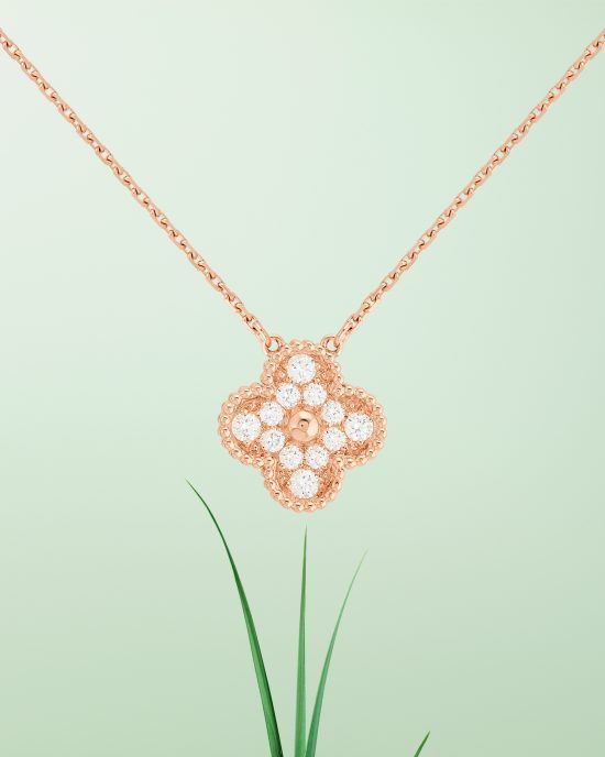 Vintage Alhambra pendant, rose gold, diamonds. Alhambra collection, Van Cleef & Arpels
