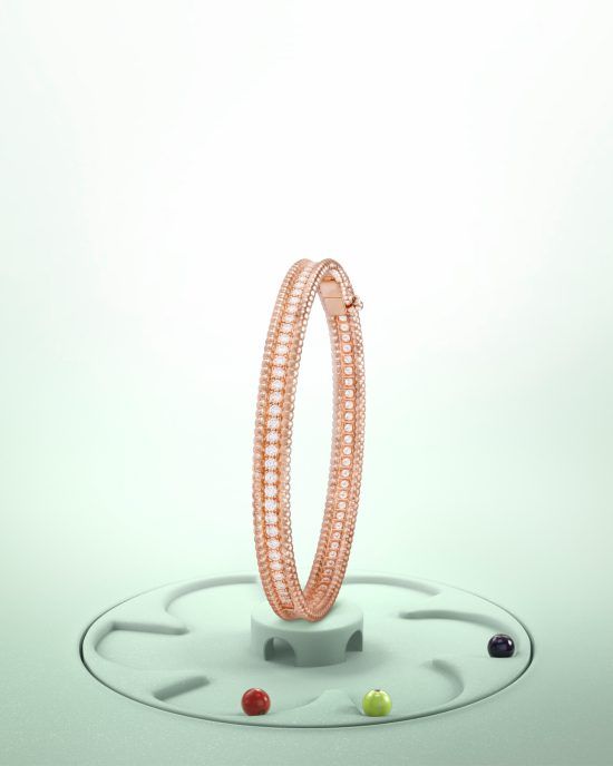 Perlée diamonds bracelet, 1 row, rose gold, diamonds, medium model. Perlée collection, Van Cleef & Arpels
