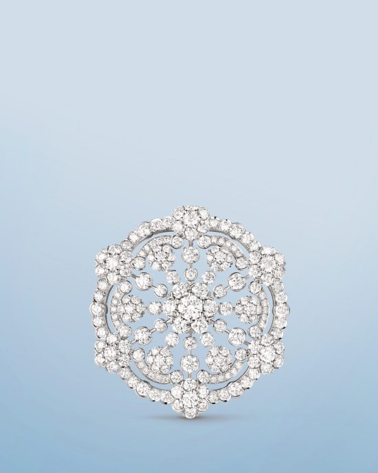 Snowflake clip and pendant, platinum, white gold, diamonds. Snowflake collection, Van Cleef & Arpels