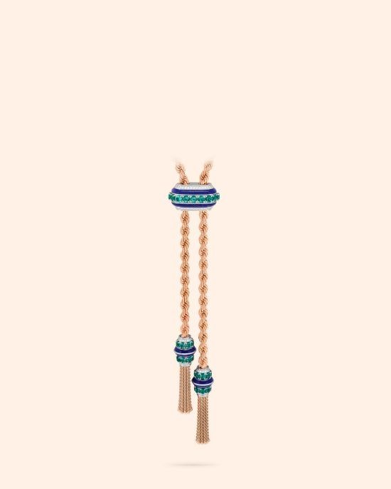 Liane long necklace, rose gold, white gold, green tourmalines, lapis lazuli, diamonds. Liane collection, Van Cleef & Arpels.