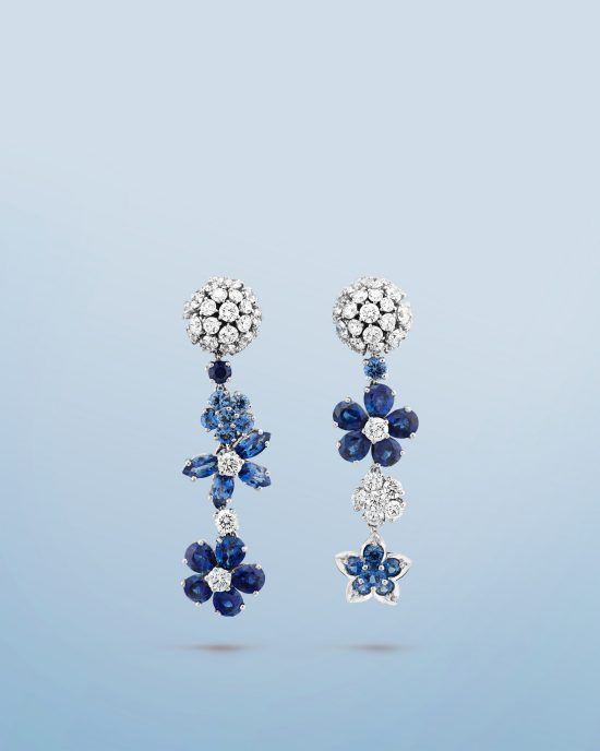 Folie des prés earrings, white gold, Diamond, Sapphire. Folies des prés collection, Van Cleef & Arpels