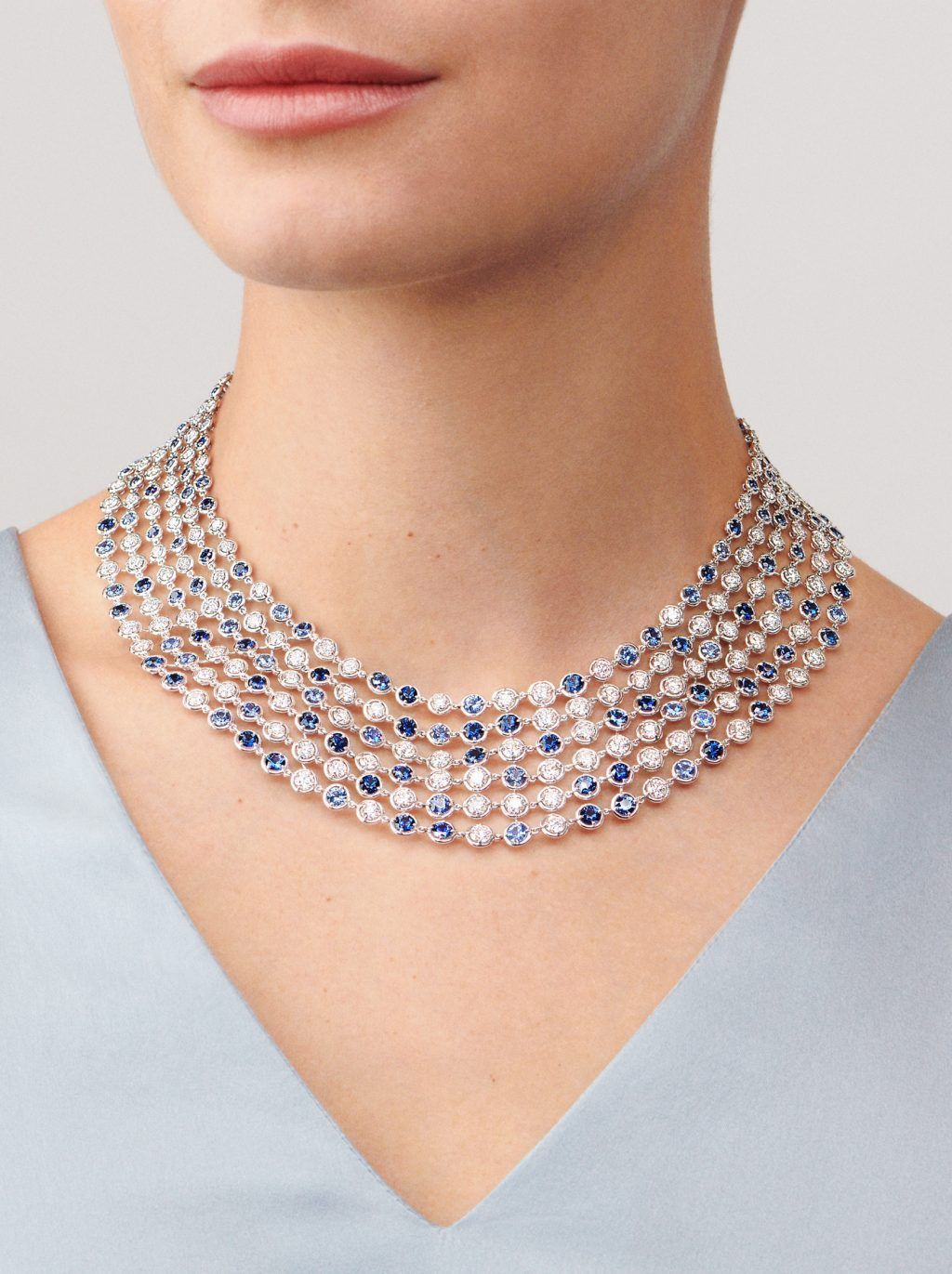 Brume de saphir necklace, White gold, sapphires, diamonds, Brume de saphir collection, Van Cleef & Arpels